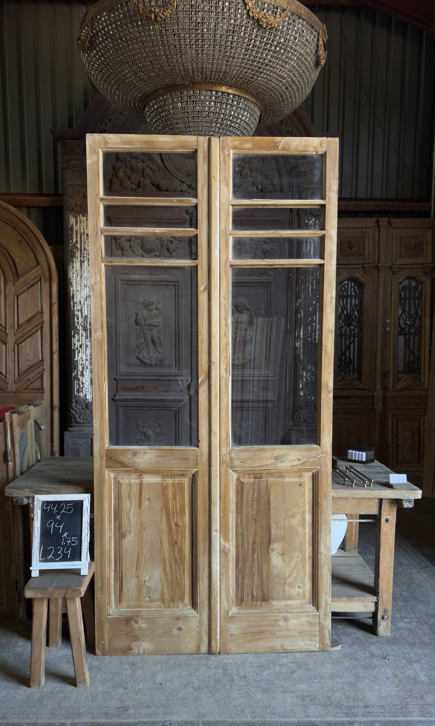 8 Lite European Antique Glass French Doors - 44.25x94 - L234