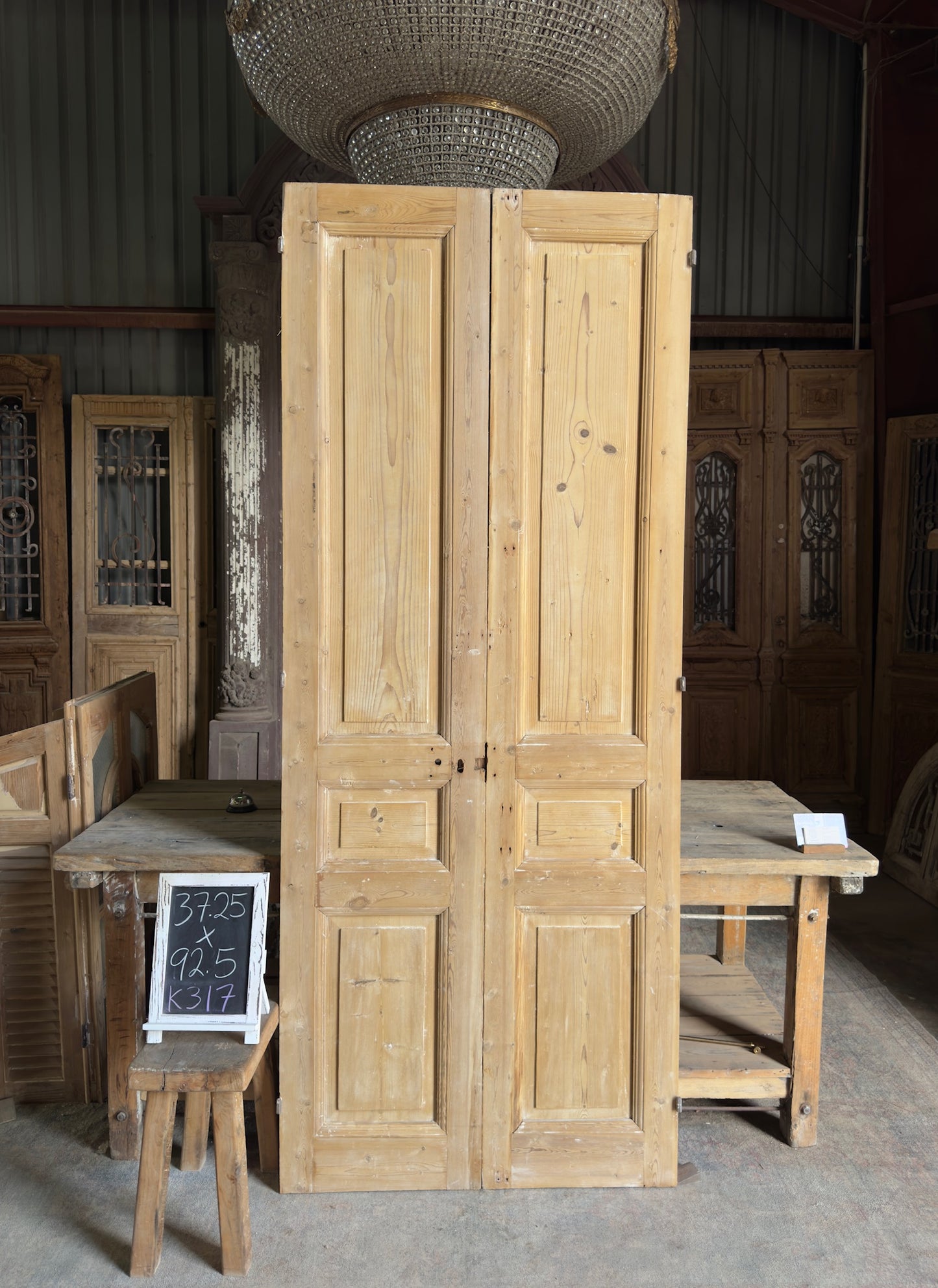 3 Panel Antique Solid French Doors - 37.25x92.5 K317
