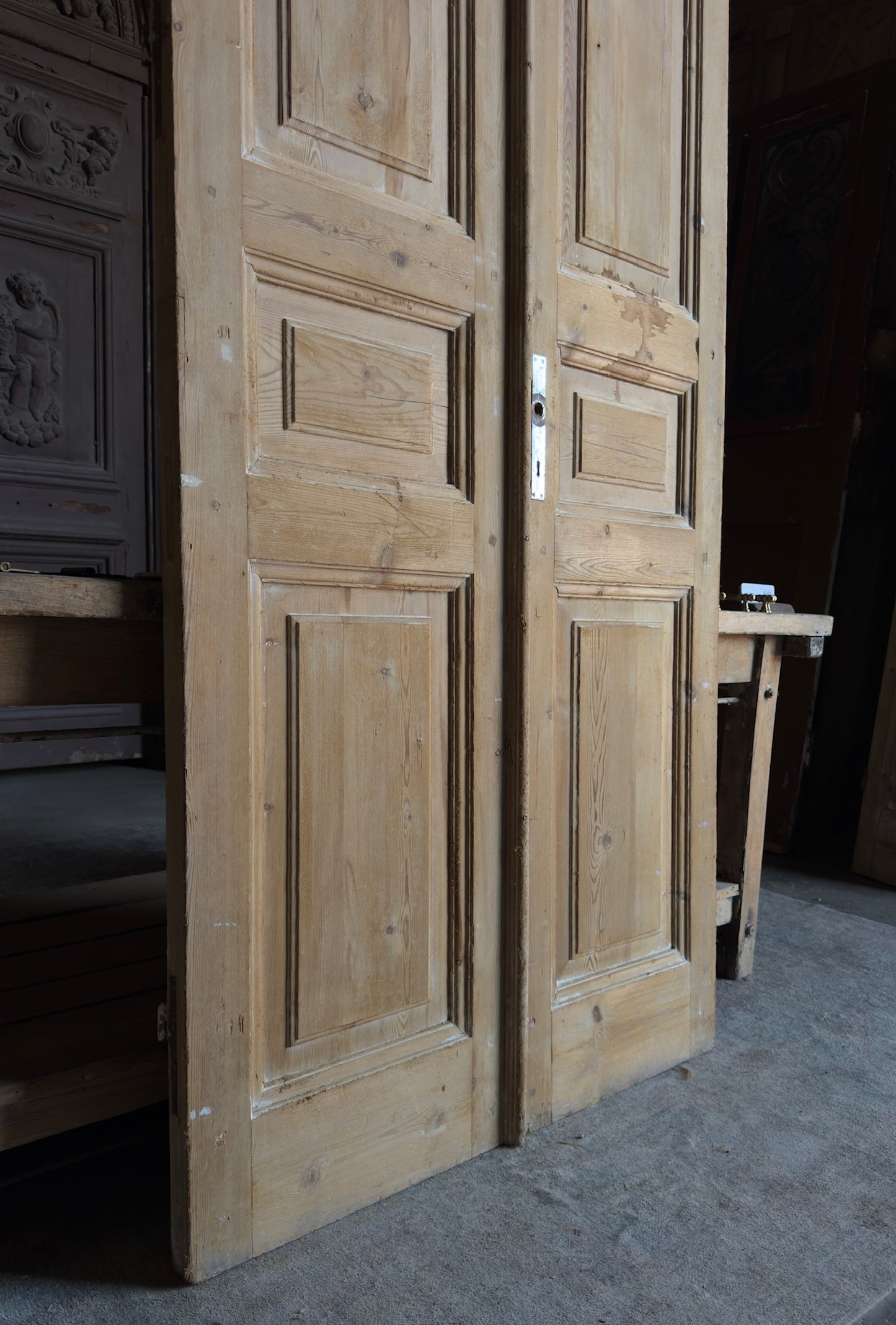 3 Panel Antique Solid French Doors - 39.5x90.5 - L347