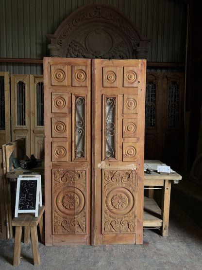 Ornately Carved Iron French Doors - 43.75x81.5 J72