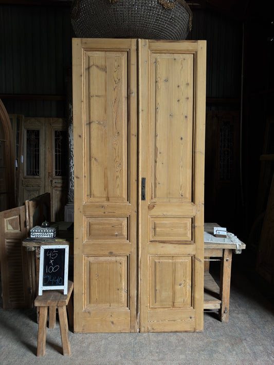 3 Panel Antique Solid French Doors - 45x100 J440