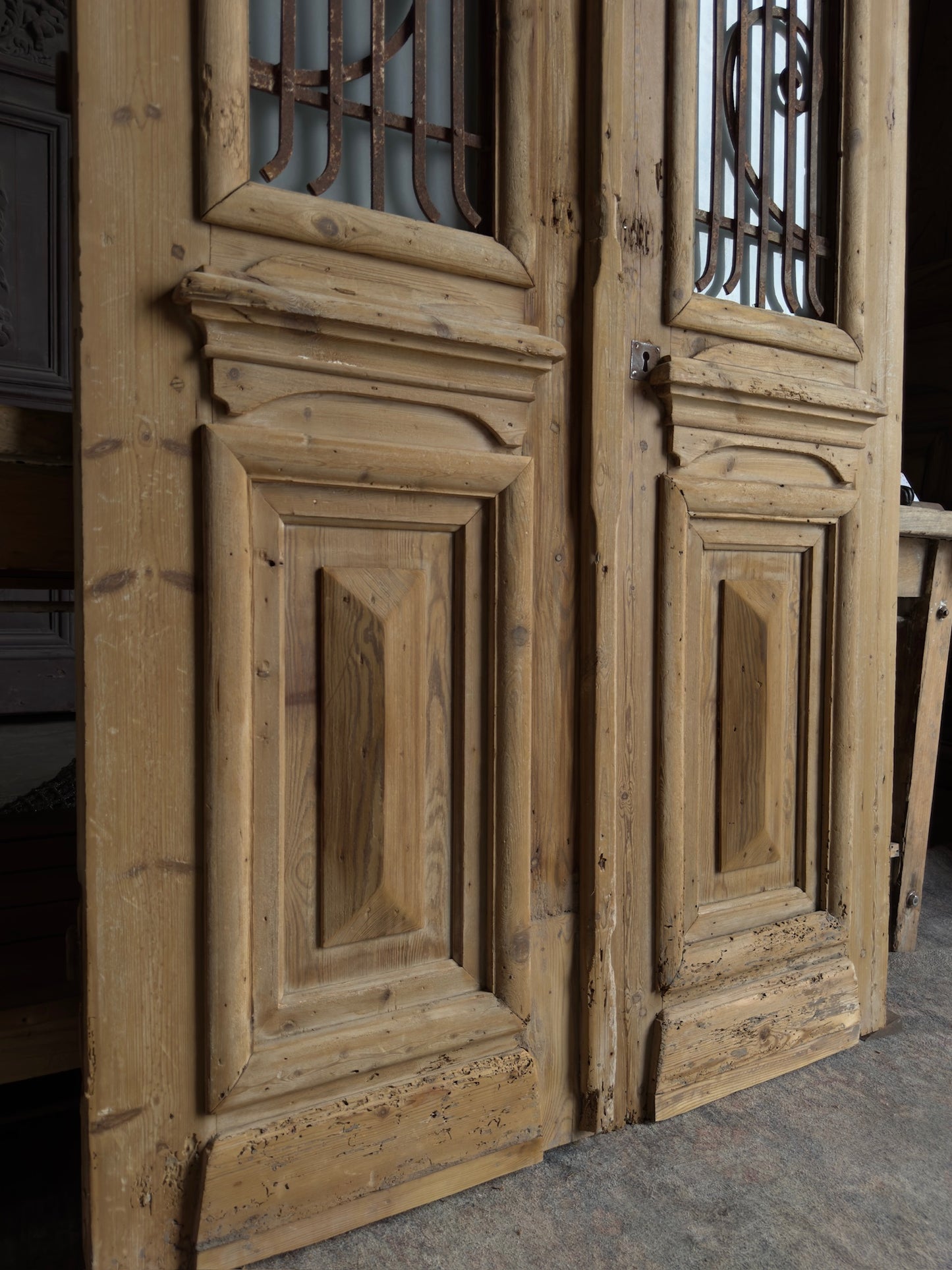 19th Century Peaked Antique Iron French Doors - 43.5x87 J77