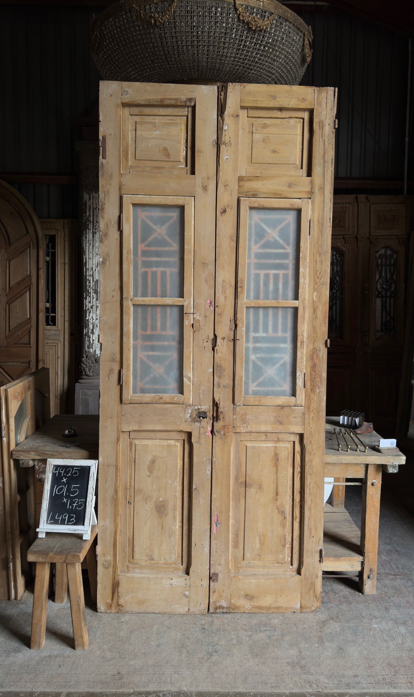 Carved Antique Iron French Doors - 44.25x101.5 - L493