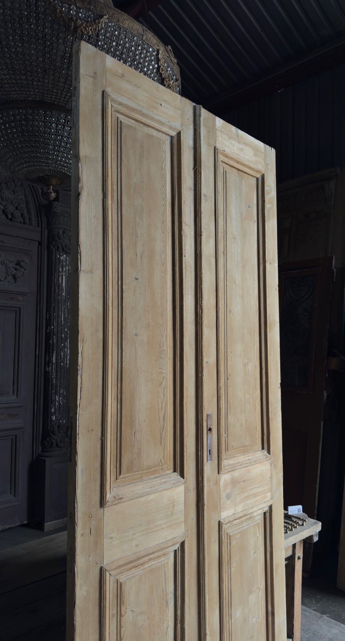 Raised Molding 2 Panel Antique Solid French Doors - 44x106.5 - L391