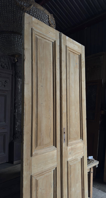 Raised Molding 2 Panel Antique Solid French Doors - 44x106.5 - L391