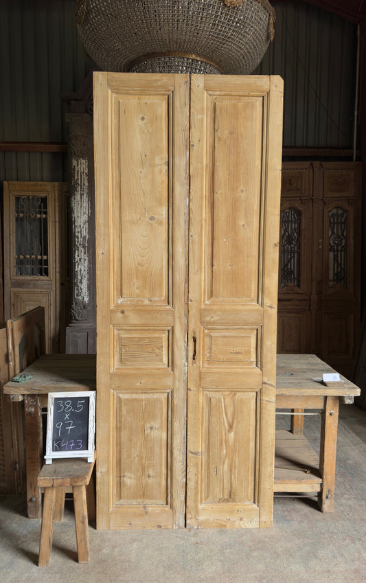 3 Panel Antique Solid French Doors - 38.5x97 K473