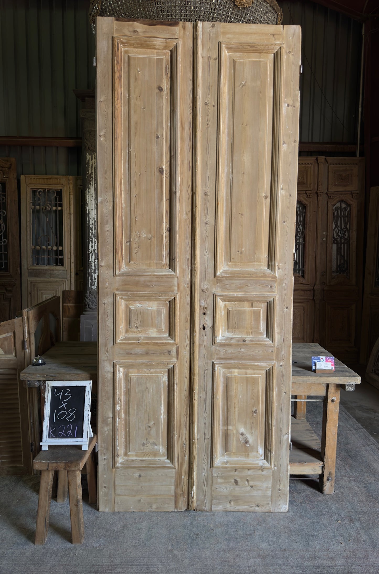 3 Panel Antique Solid French Doors With Raised Molding - 43x108 K221