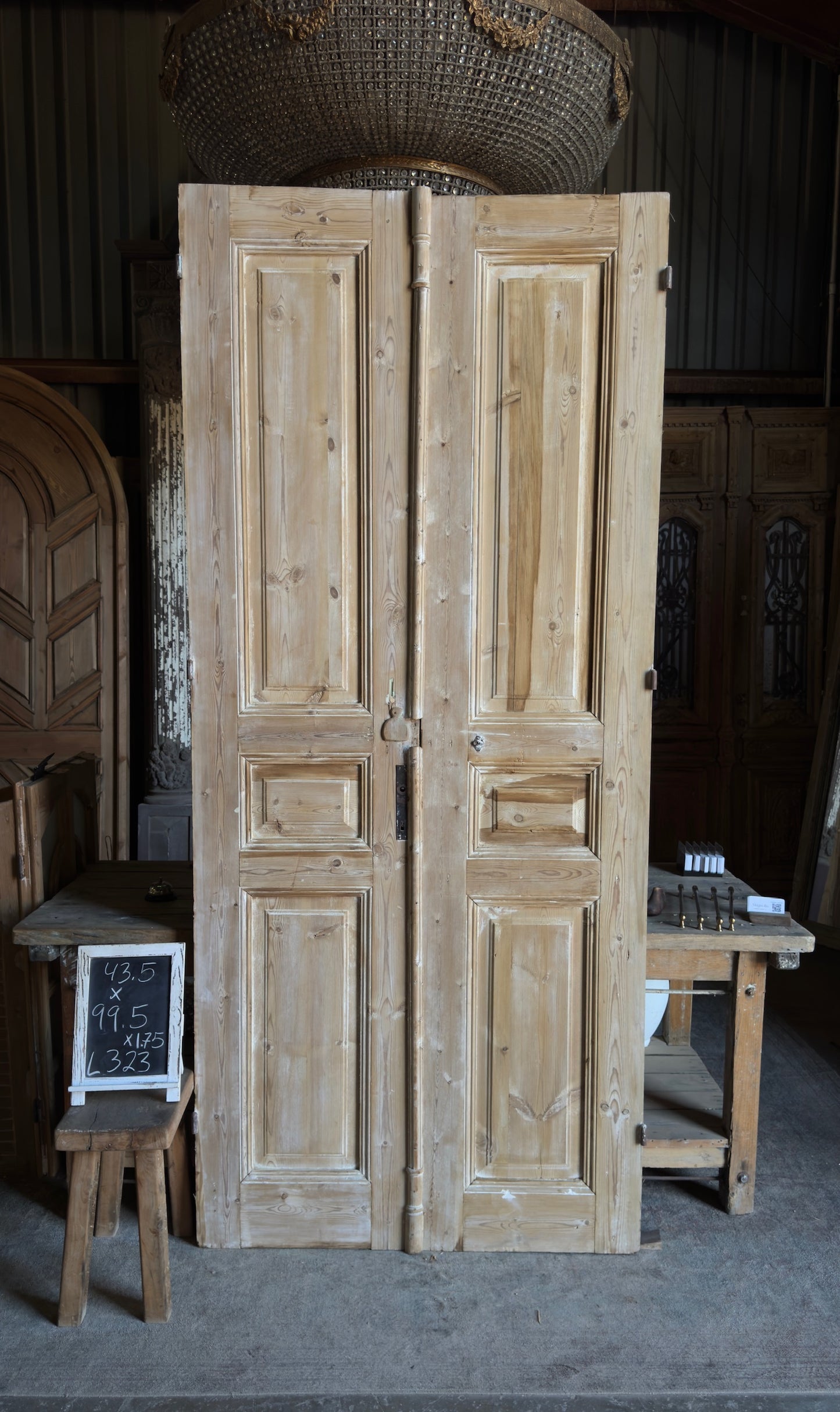 3 Panel Antique Solid French Doors - 43.5x99.5 - L323