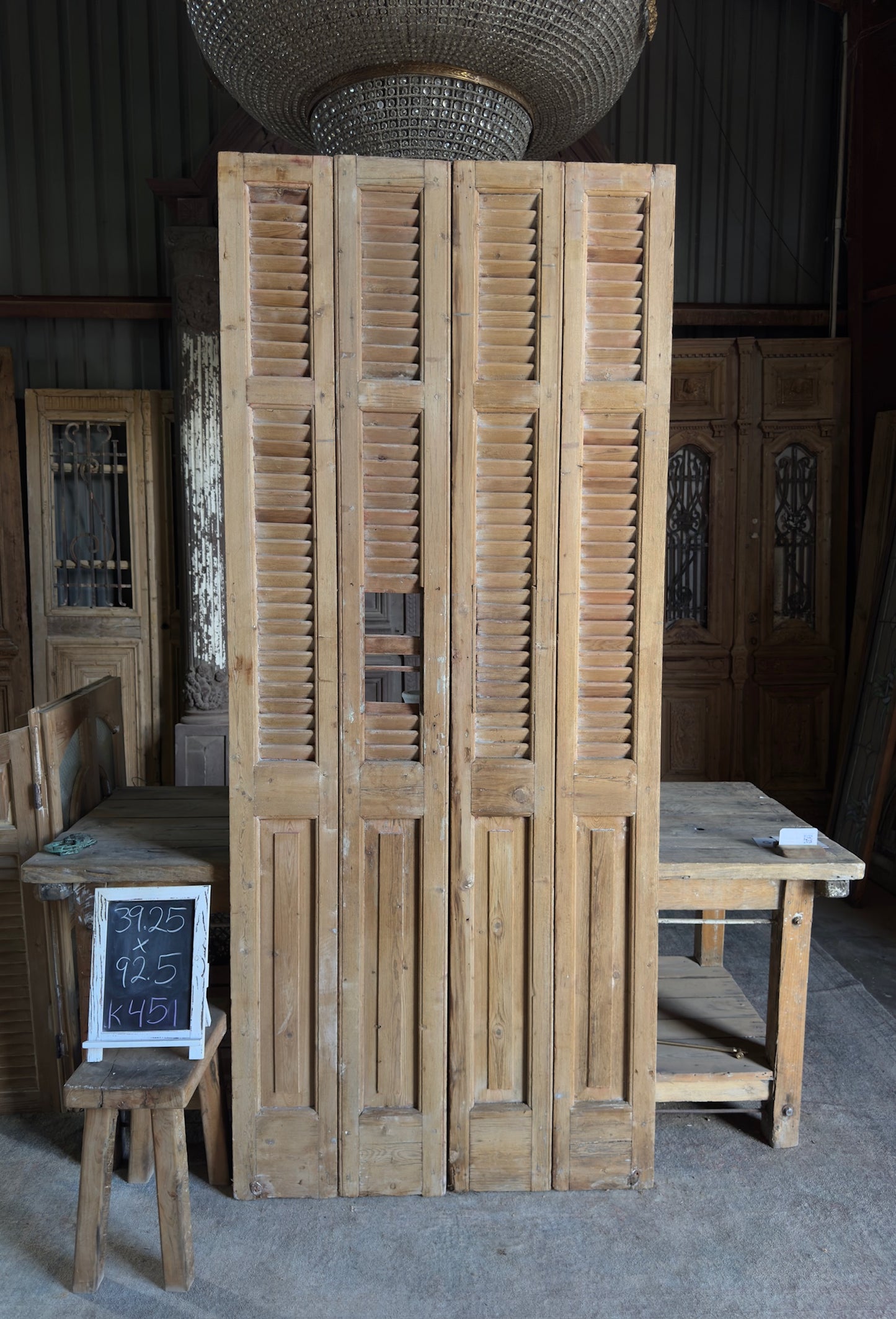 European French Antique Louvered Shutters - 39.25x92.5 K451