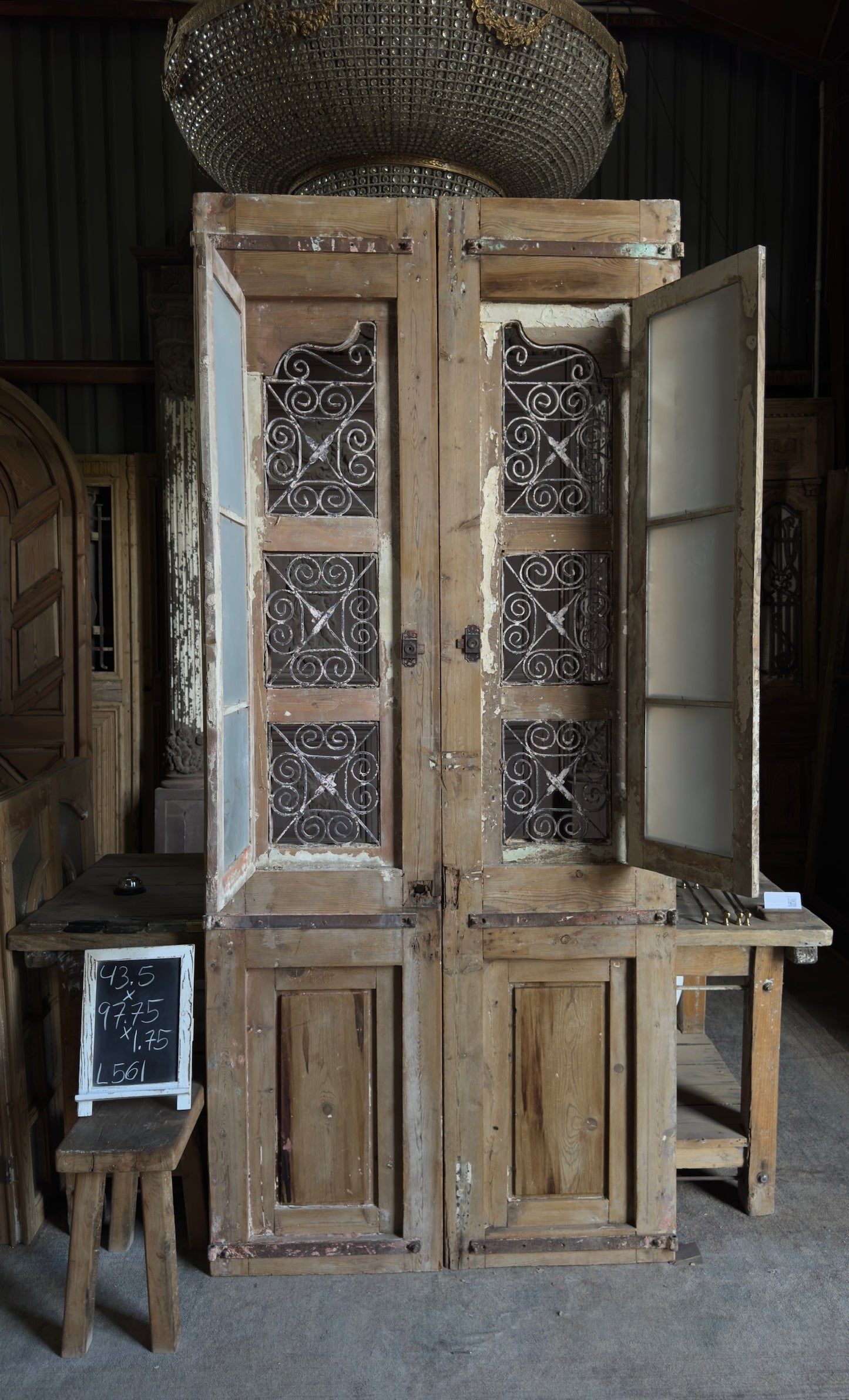 Antique Carved 6 Lite French Doors - 43.5x97.75 - L561