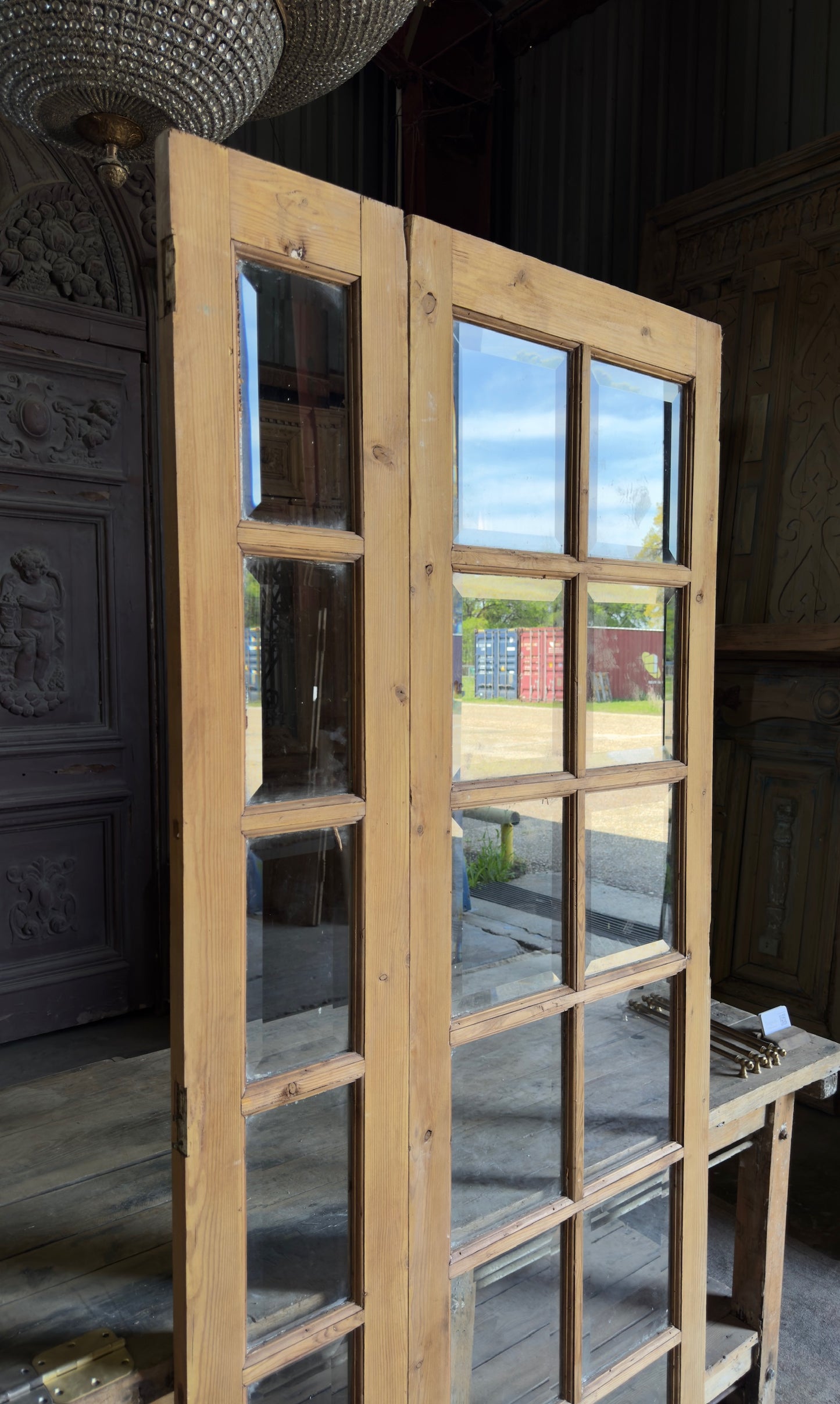 Antique Beveled Glass Door and Sidelight - 36.75x82.5 - L545