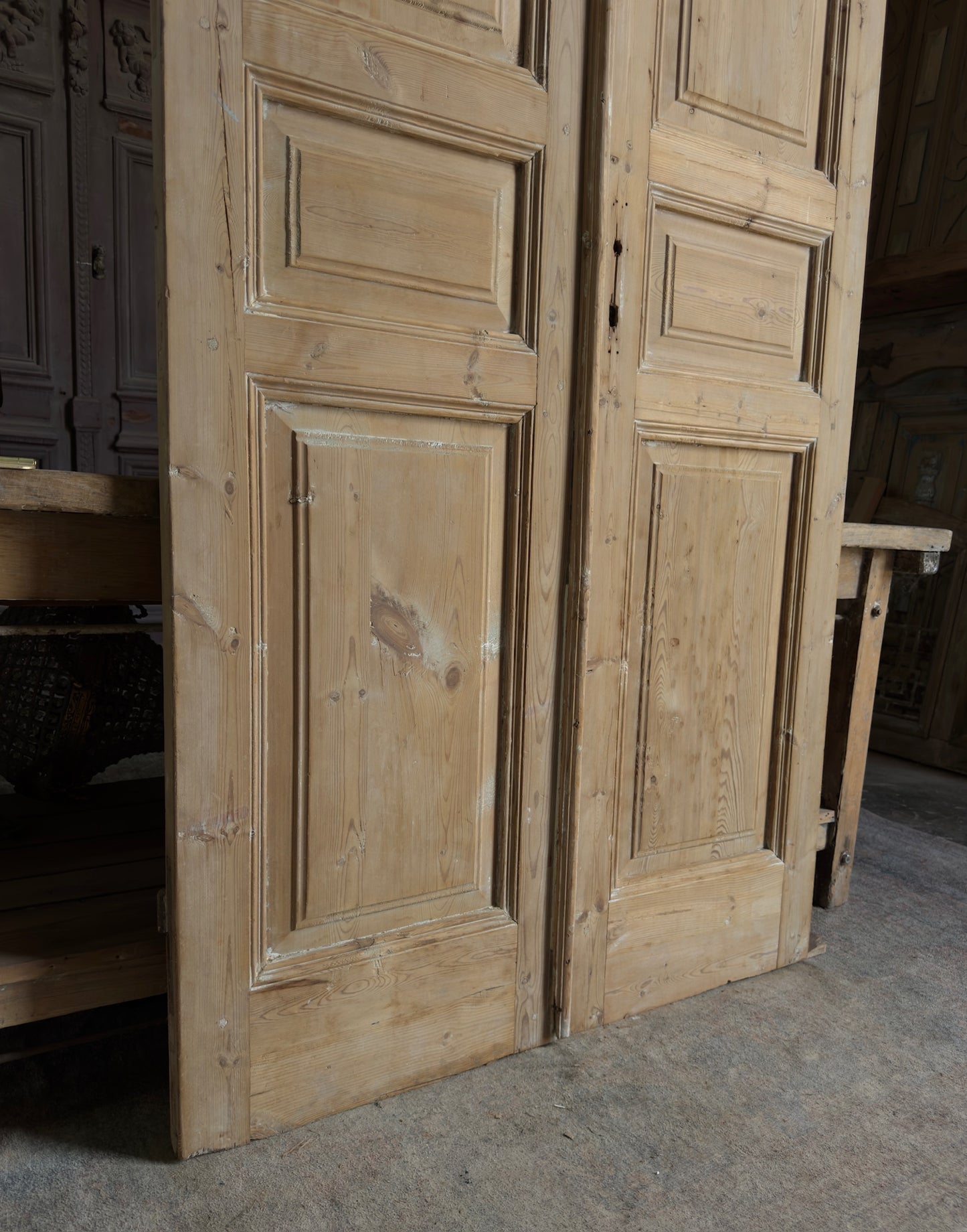 3 Panel Antique Solid French Doors - 44x102 K151