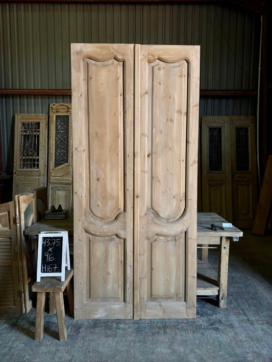 (Pierre) Handcrafted Solid Wood French Doors - 43.75x96 H167