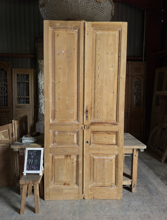 3 Panel Antique Solid French Doors - 45x99.5 K146
