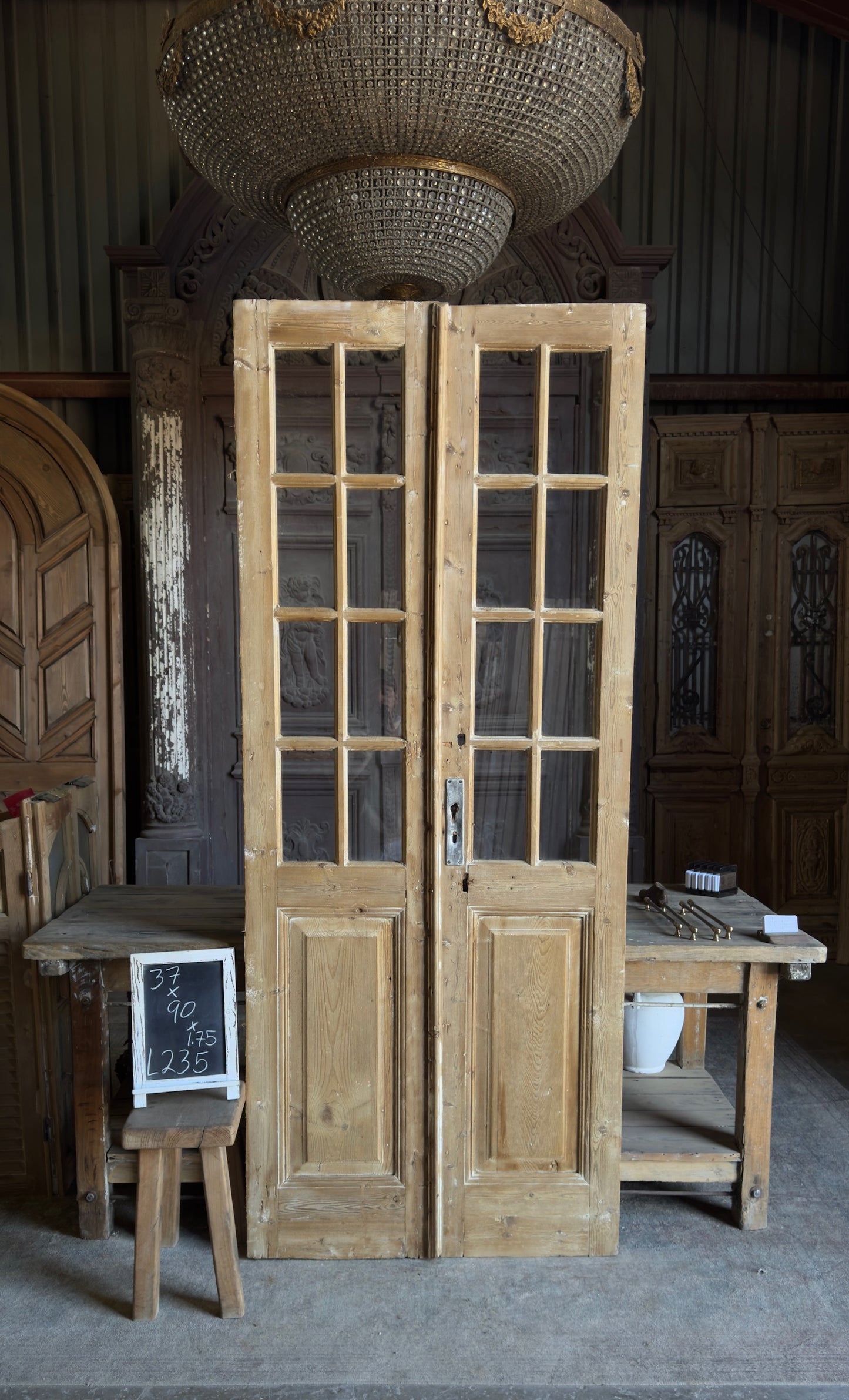 8 Lite Glass Antique French Doors - 37x90 - L235