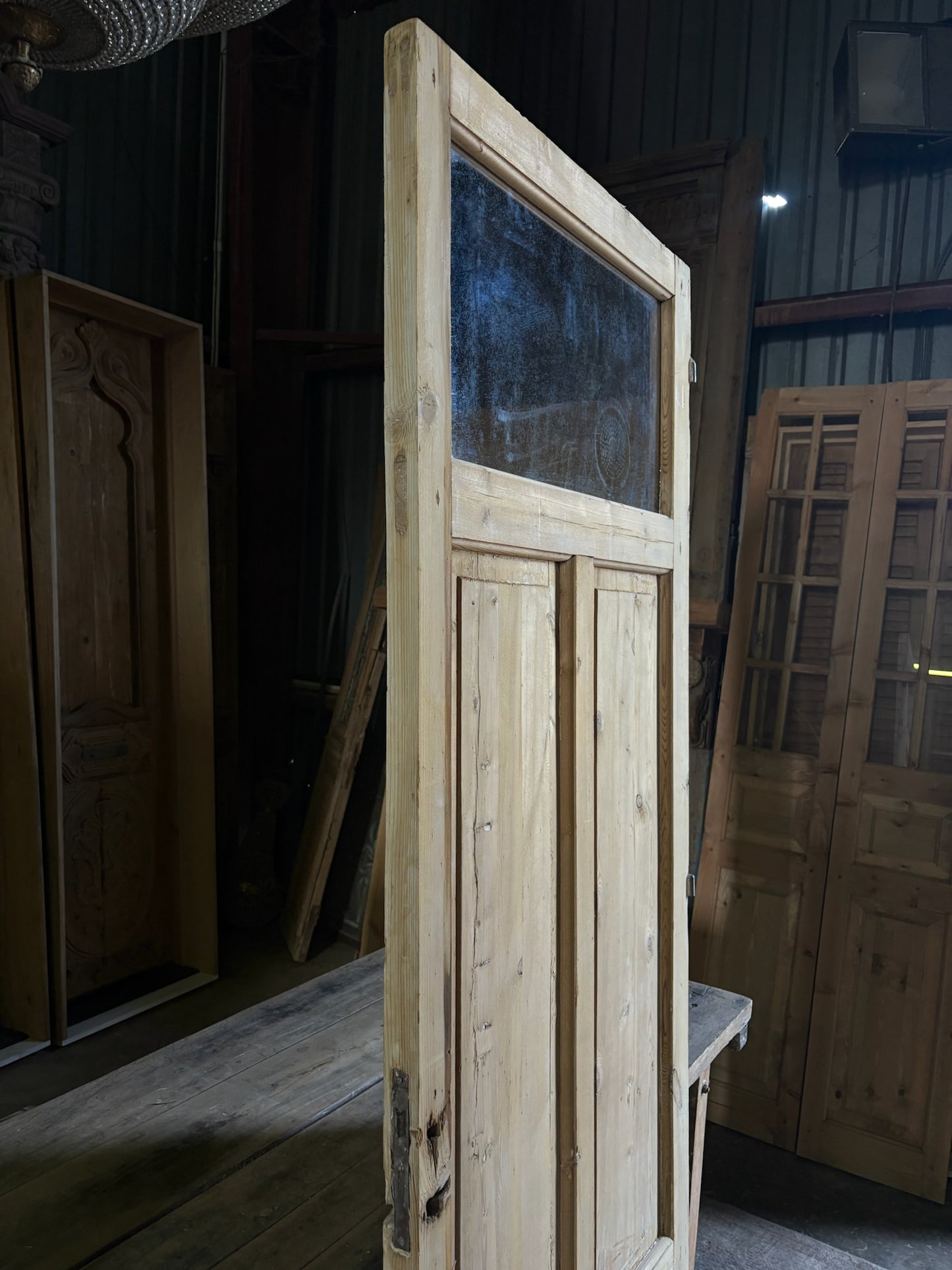 19th Century European Antique Glass Single Door - 31x87 - L58