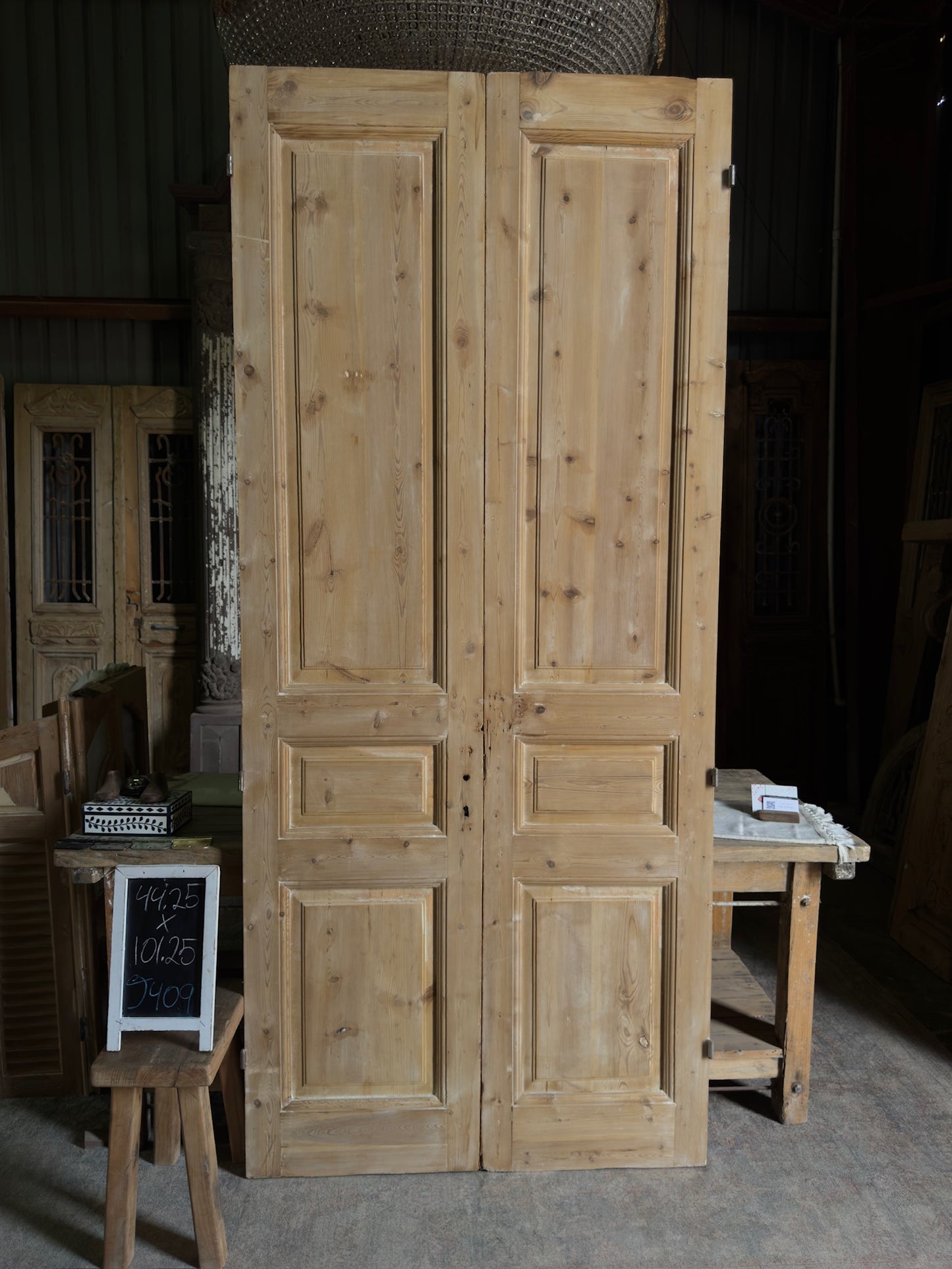 3 Panel Antique Solid French Doors - 44.25x101.25 J409