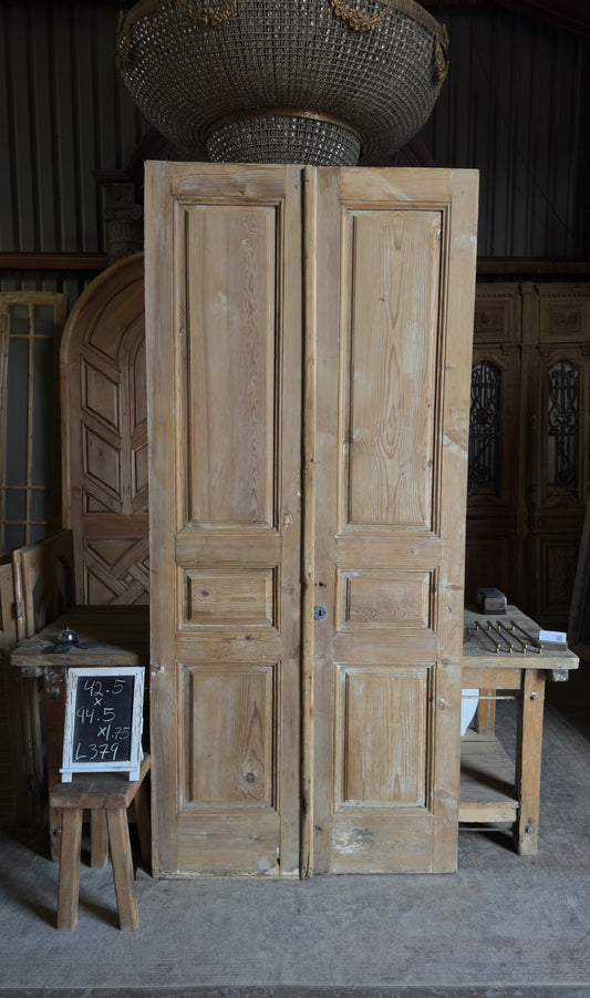 3 Panel Antique Solid French Doors - 42.5x94.5 - L379