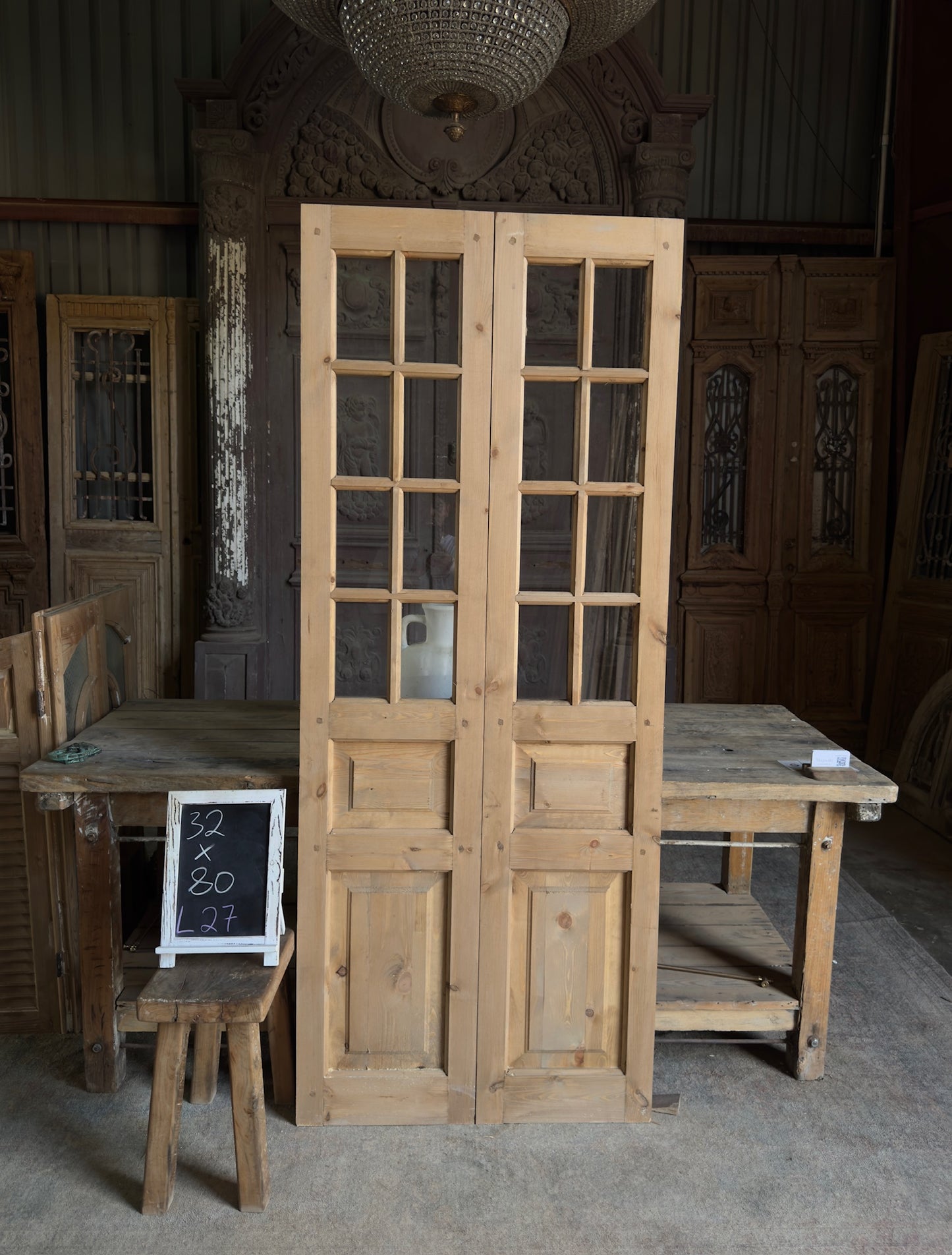 Handcrafted 8 Lite Glass French Doors - 32x80 L27