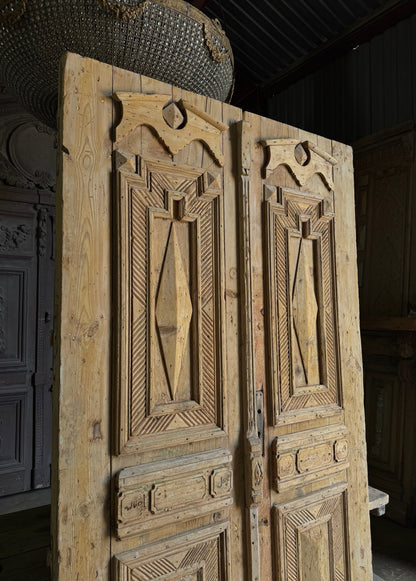 Antique Carved 2 Panel Double Doors - 56.5x100.25 - L528