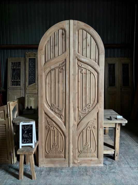 (The Merlin) Handrcrafted Arched Baltic Pine French Doors - 43.75x96.5 H228