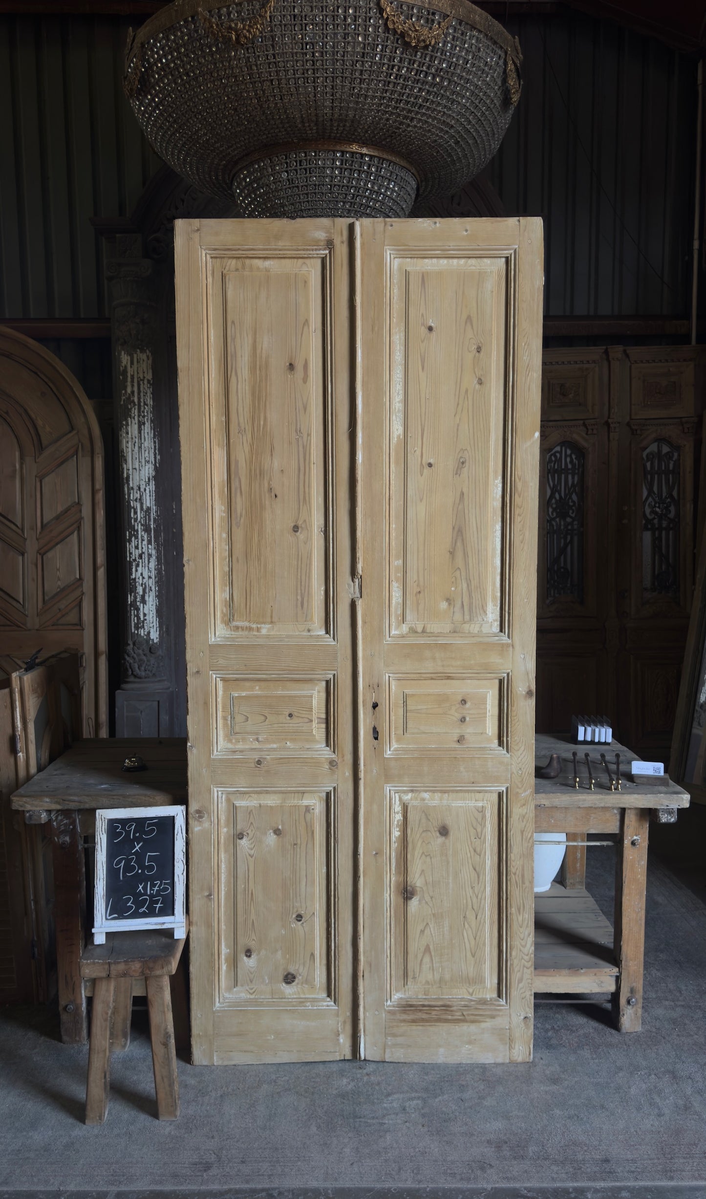 3 Panel Antique Solid French Doors - 39.5x93.5 - L327