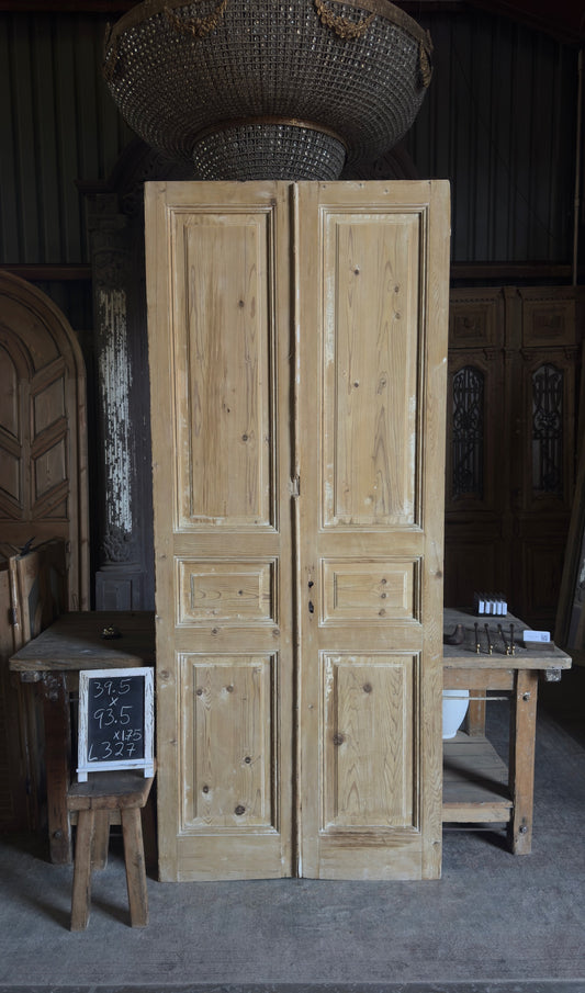 3 Panel Antique Solid French Doors - 39.5x93.5 - L327