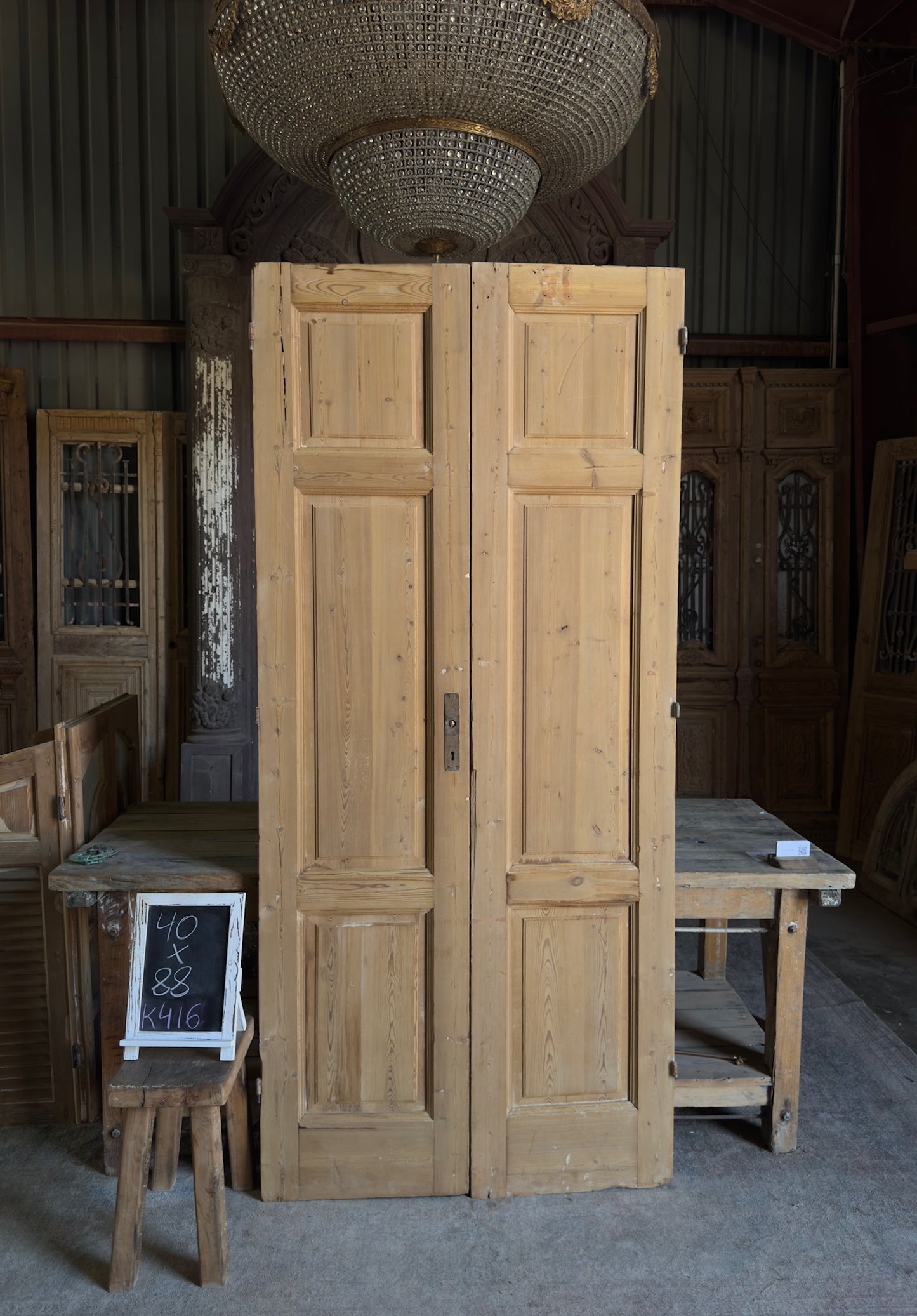 3 Panel Antique Solid French Doors - 40x88 K416
