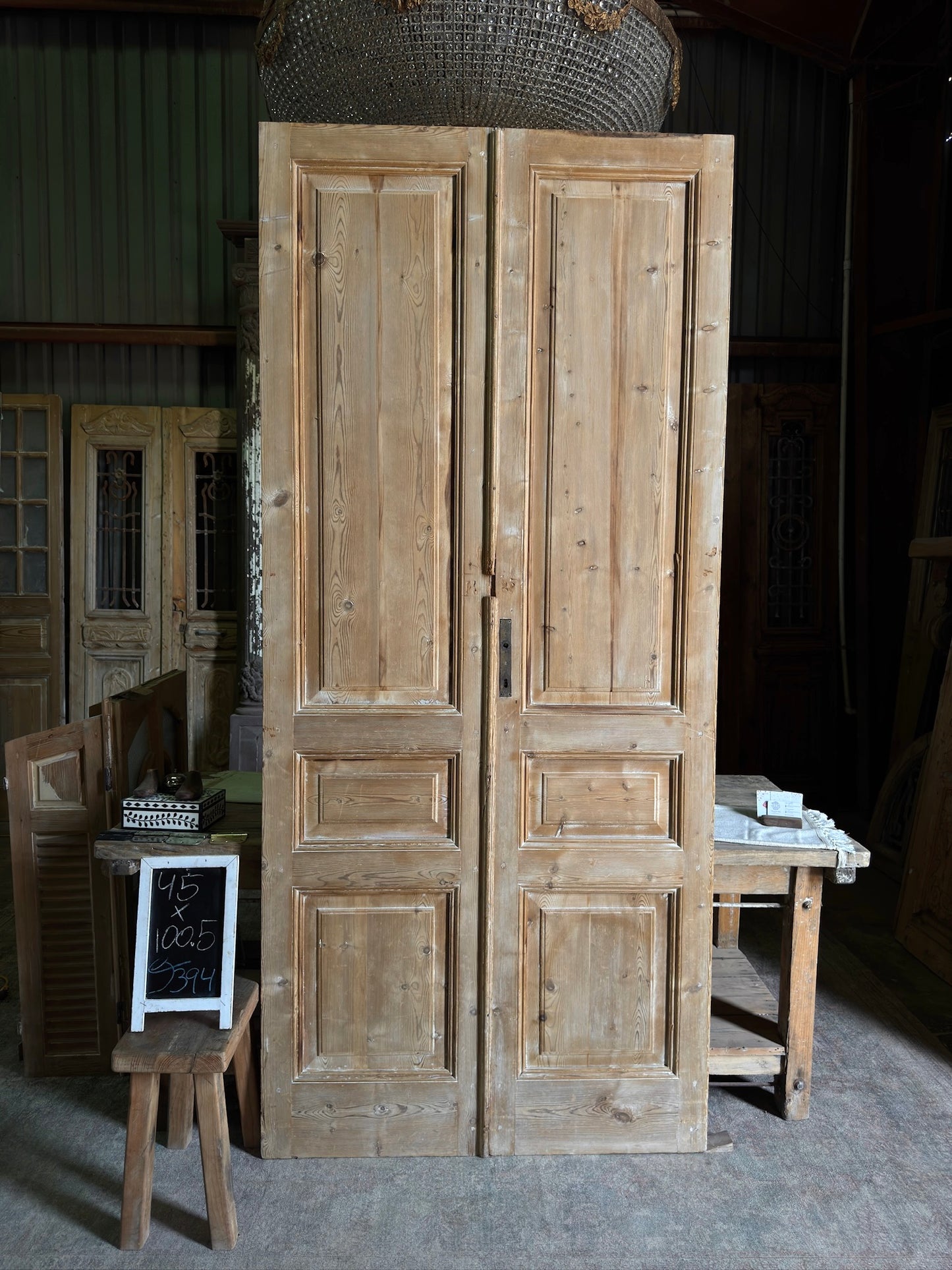 3 Panel Antique Solid French Doors - 45x100.5 J394