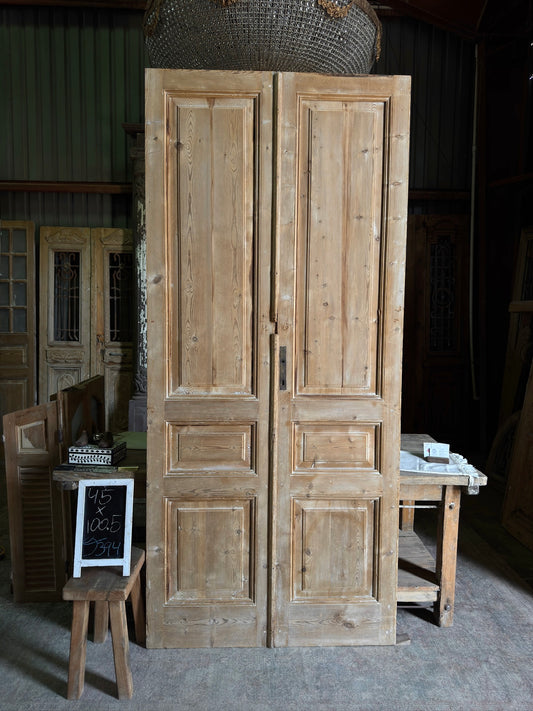 3 Panel Antique Solid French Doors - 45x100.5 J394