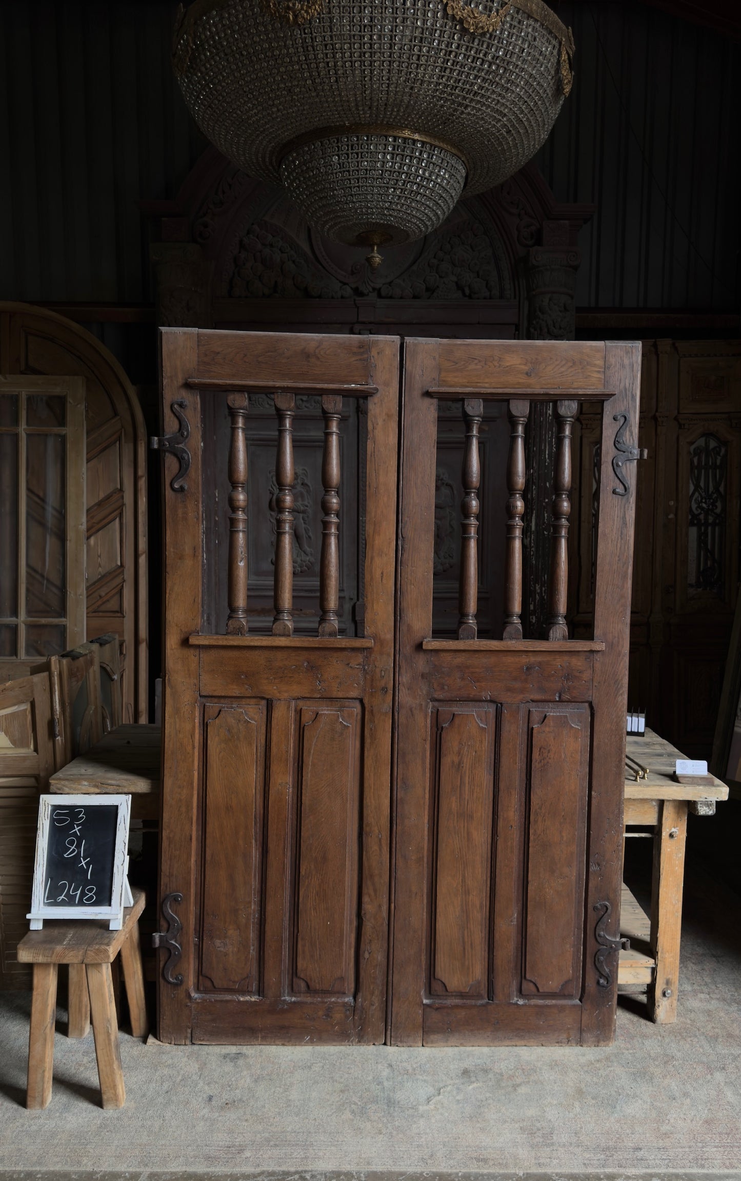 European Antique Spindle Top French Doors - 53x81 - L248