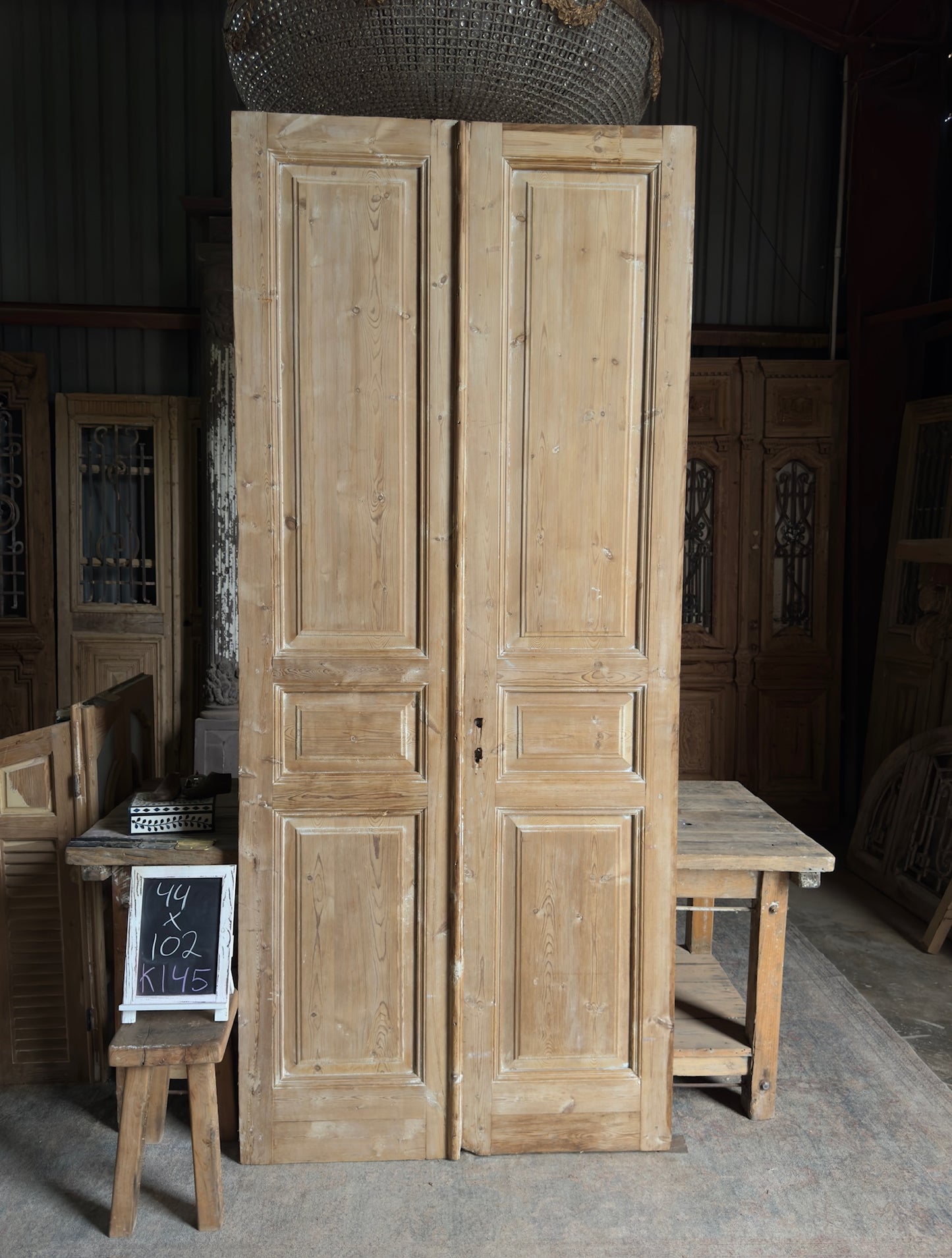 3 Panel Antique Solid French Doors - 44x102 K145