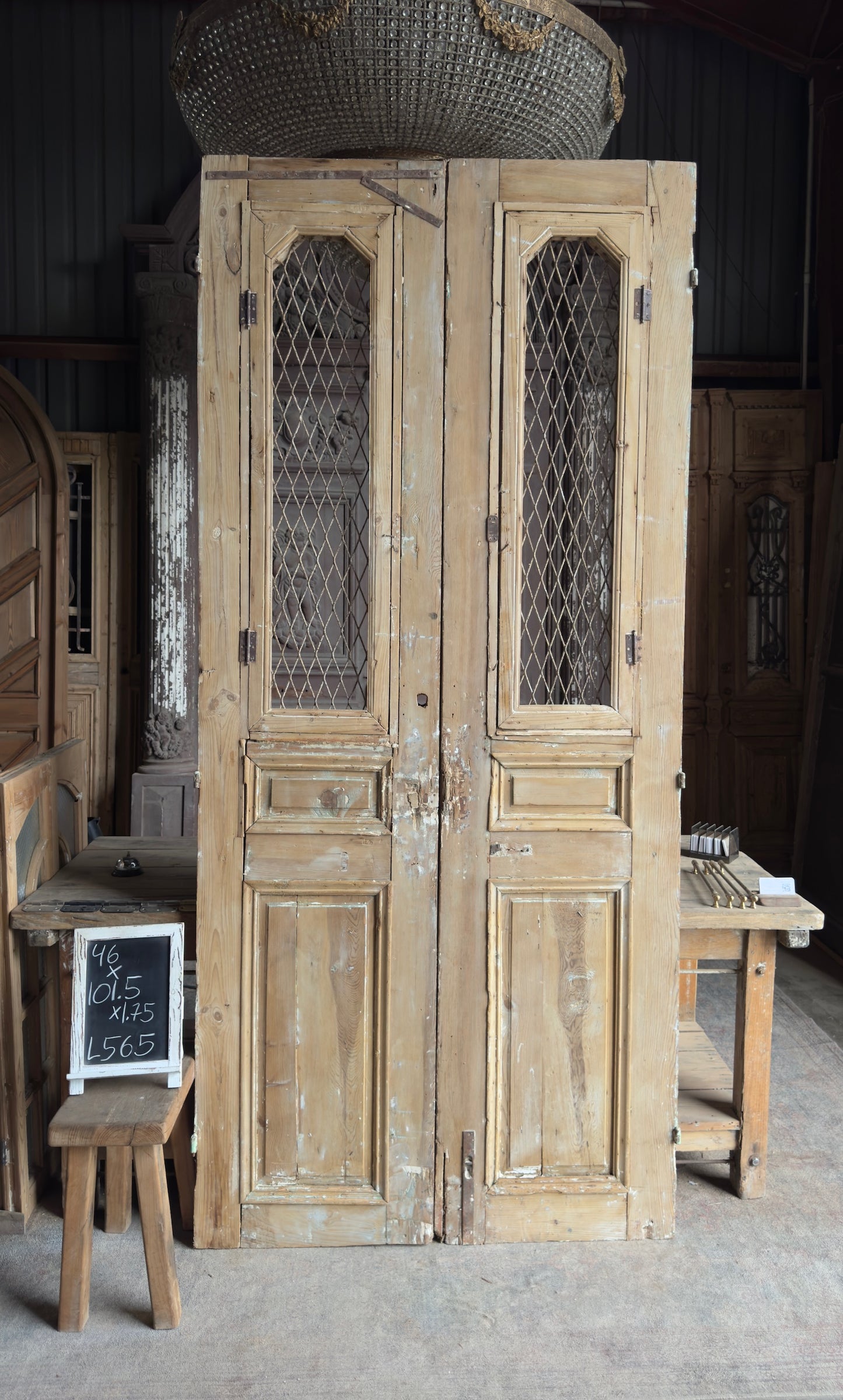 Antique Iron Arched Lite French Doors - 46x101.5 - L565