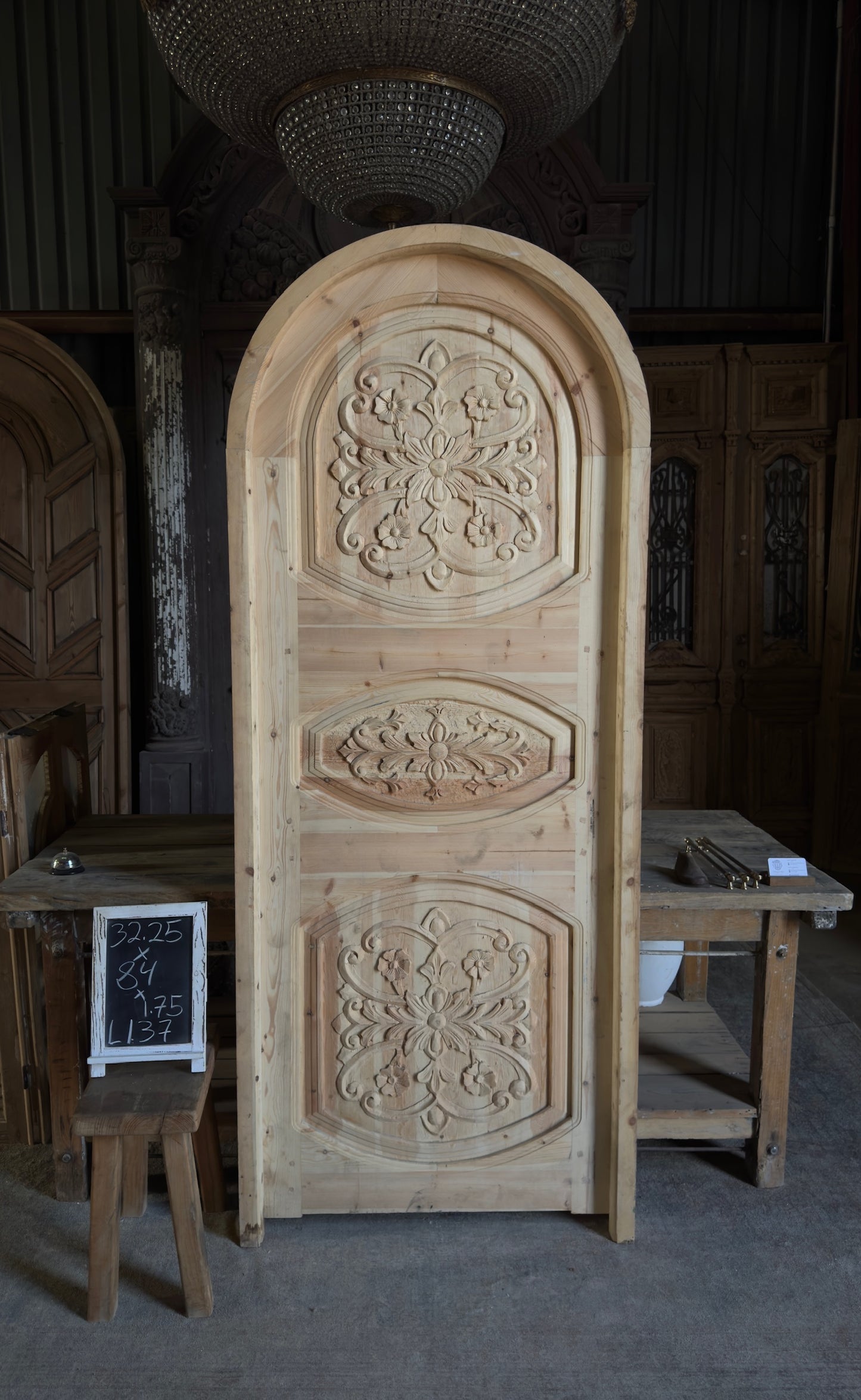 Handcrafted Carved Arched Single Door - 32x84 - L137