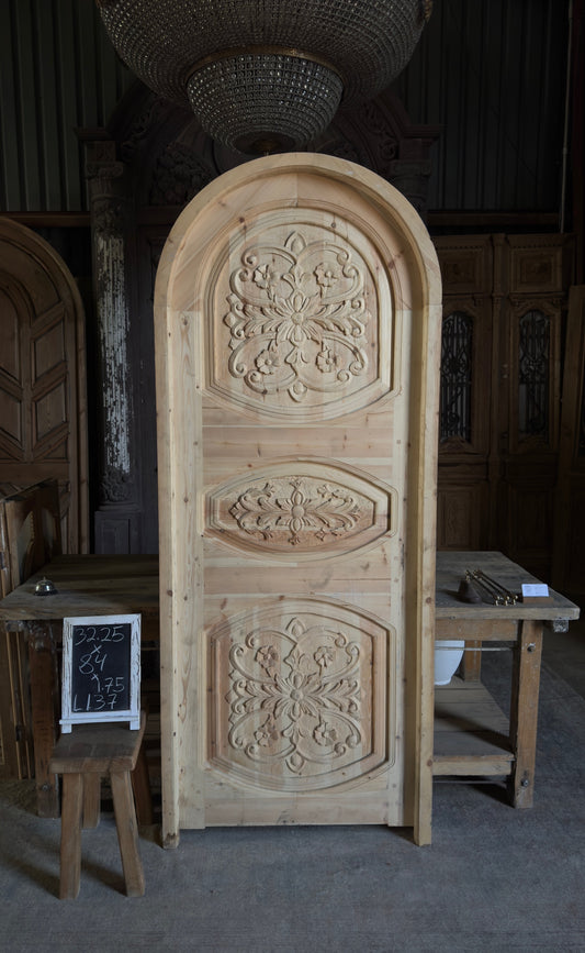 Handcrafted Carved Arched Single Door - 32x84 - L137
