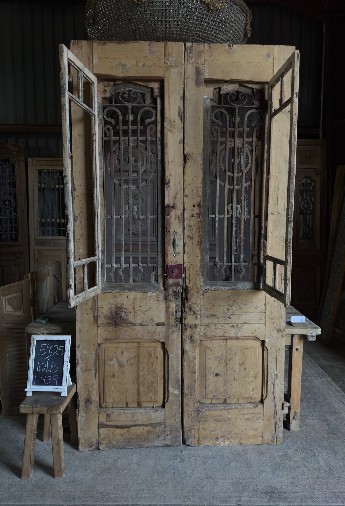 Massive Antique Iron Entry Doors - 54.25x101.5 K439