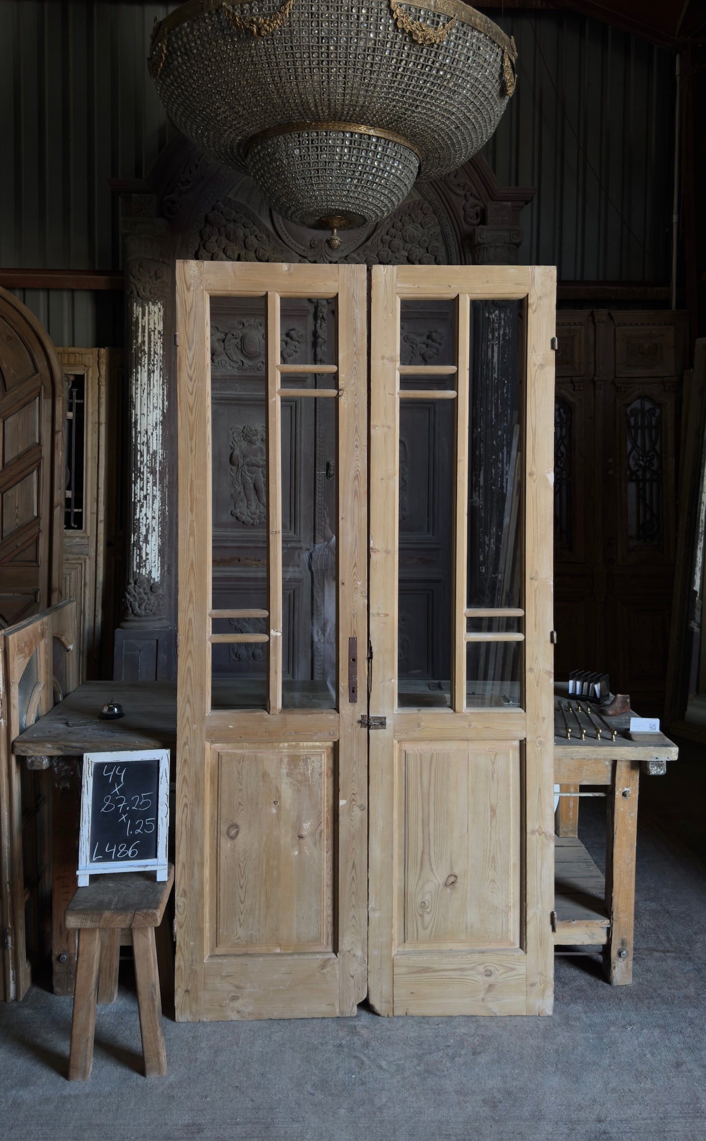 Antique Art Nouveau Glass French Doors - 44x87.25 - L486