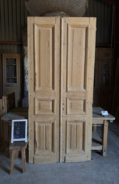 Raised Molding 3 Panel Antique Solid French Doors - 43x96 K402