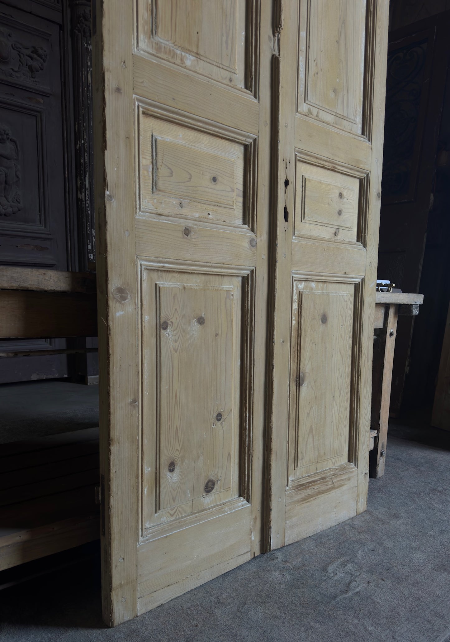 3 Panel Antique Solid French Doors - 39.5x93.5 - L327