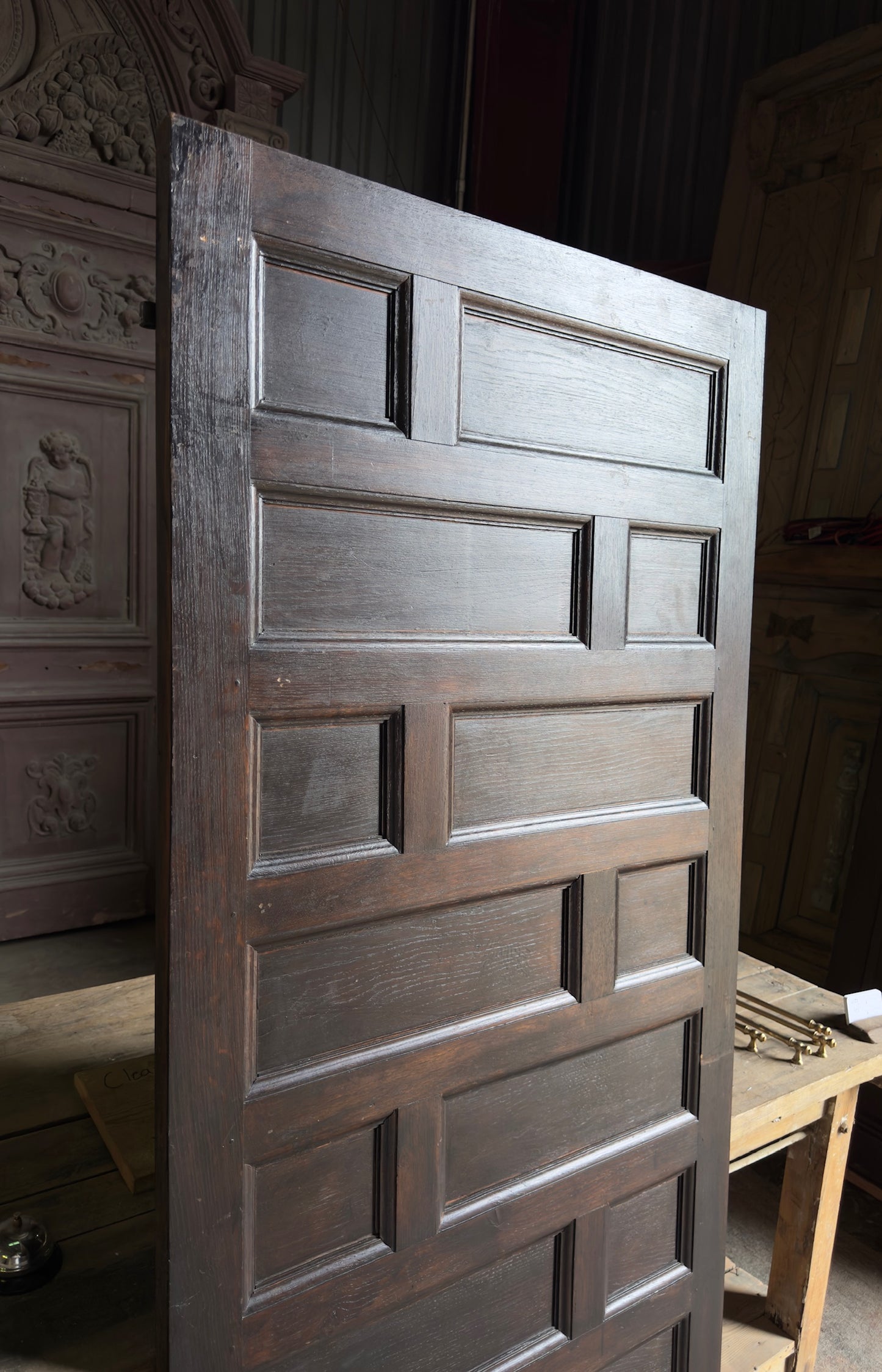 Spanish Coffered Panel Antique Single Door - 31.5x74 - L257