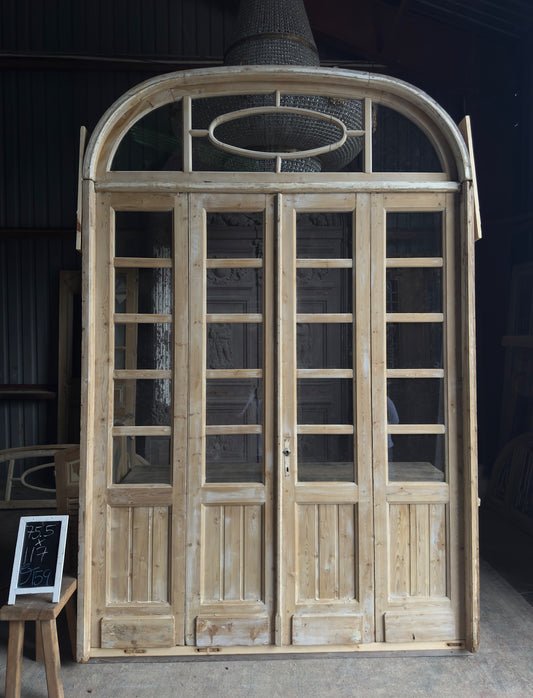 Large Antique Bi-Fold French Door Unit with Arched Transom - 75.5x117 J159