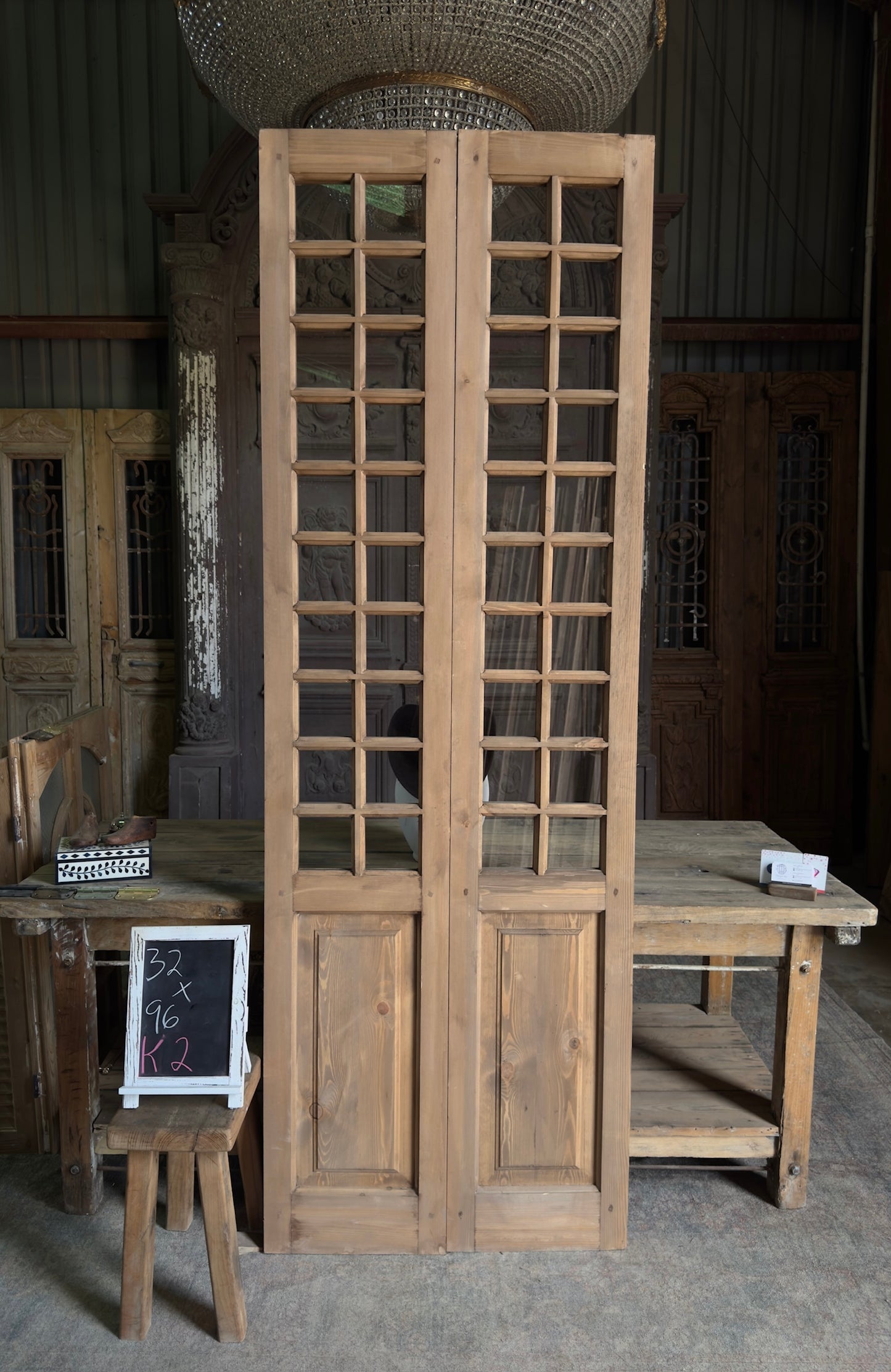 Handcrafted 20 Light Glass French Doors - 32x96 K2
