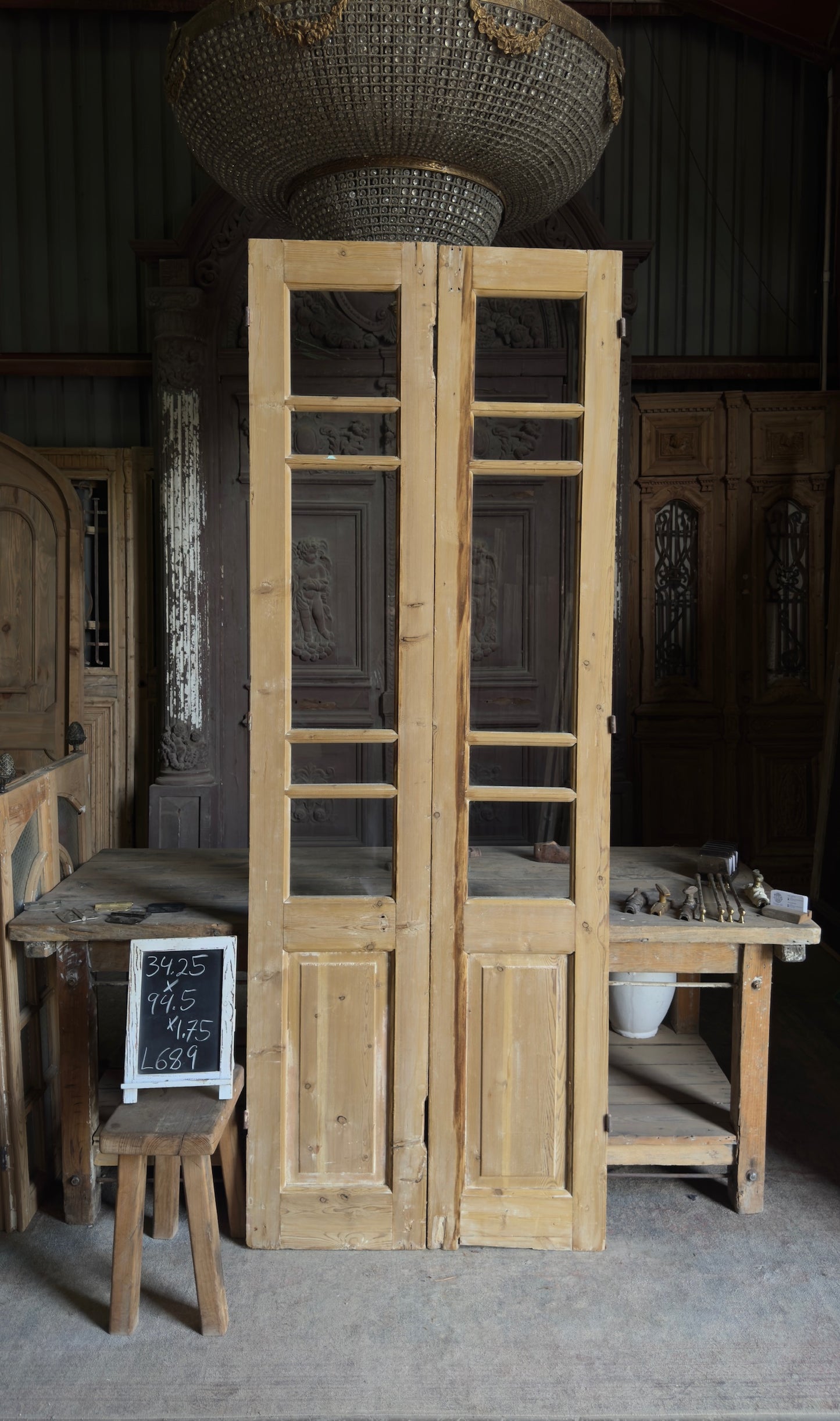 Antique Glass 4 Lite French Doors - 34.25x94.5 - L689