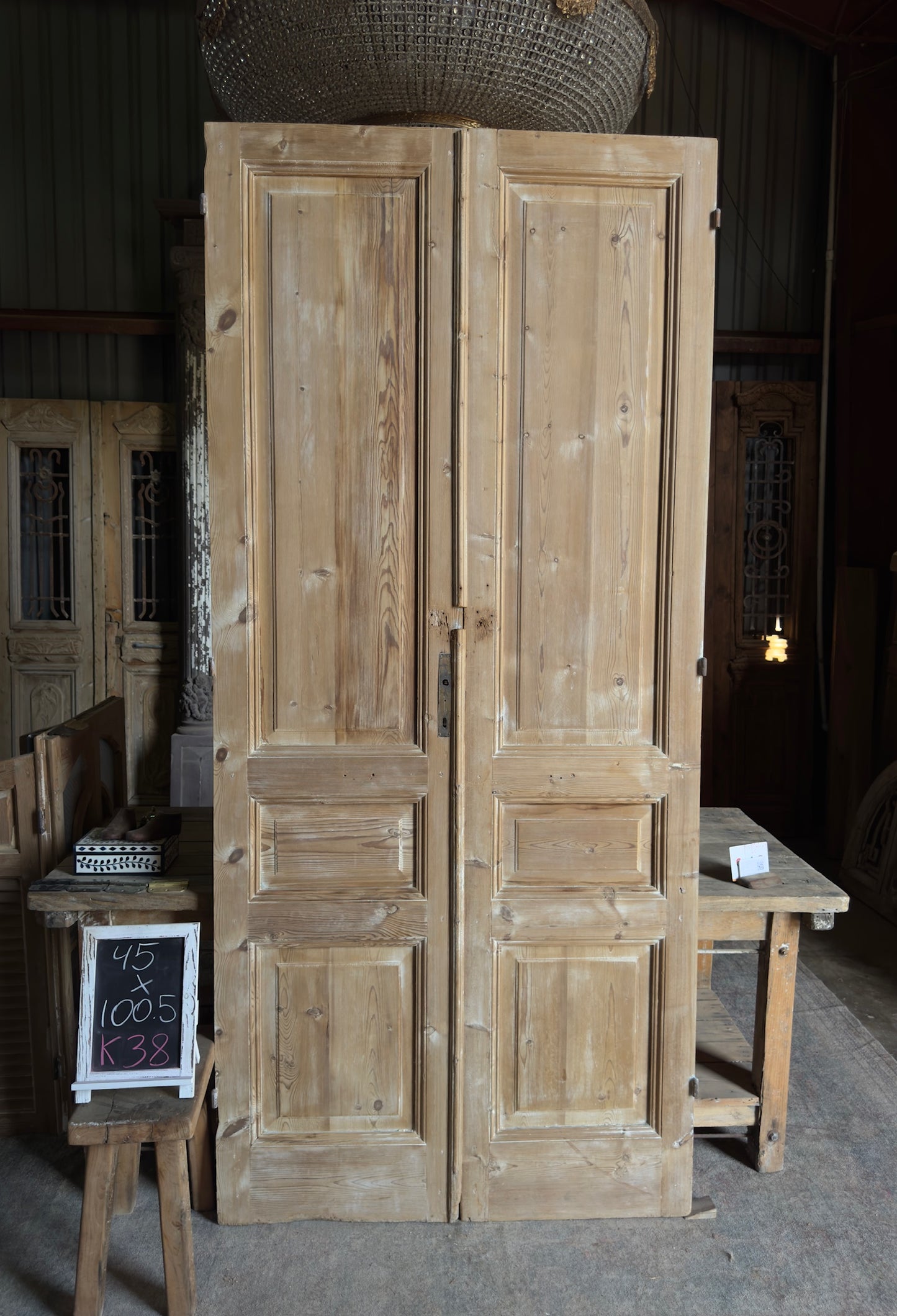 3 Panel Antique Solid French Doors - 45x100.5 K38