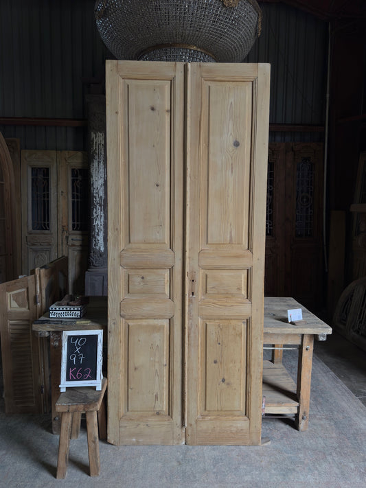 3 Panel Antique Solid French Doors - 40x97 K62