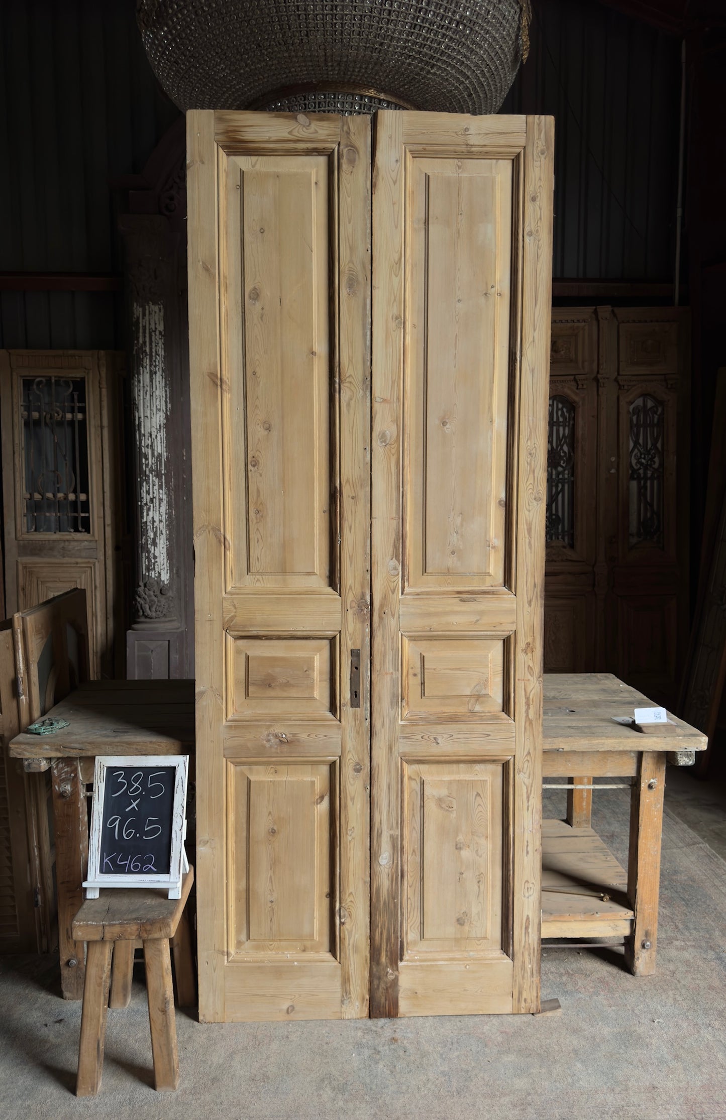 3 Panel Antique Solid French Doors - 38.5x96.5 K462