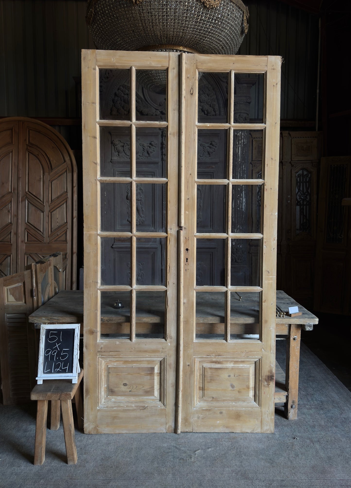 12 Lite Glass Antique French Doors - 51x99.5 - L124