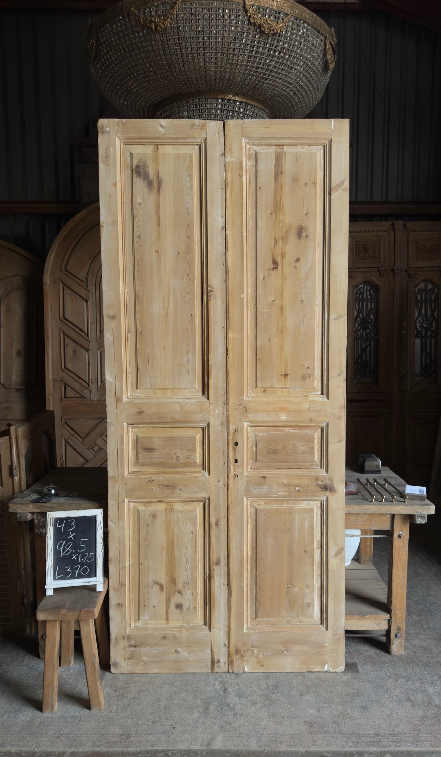 3 Panel Antique Solid French Doors - 43x98.5 - L370