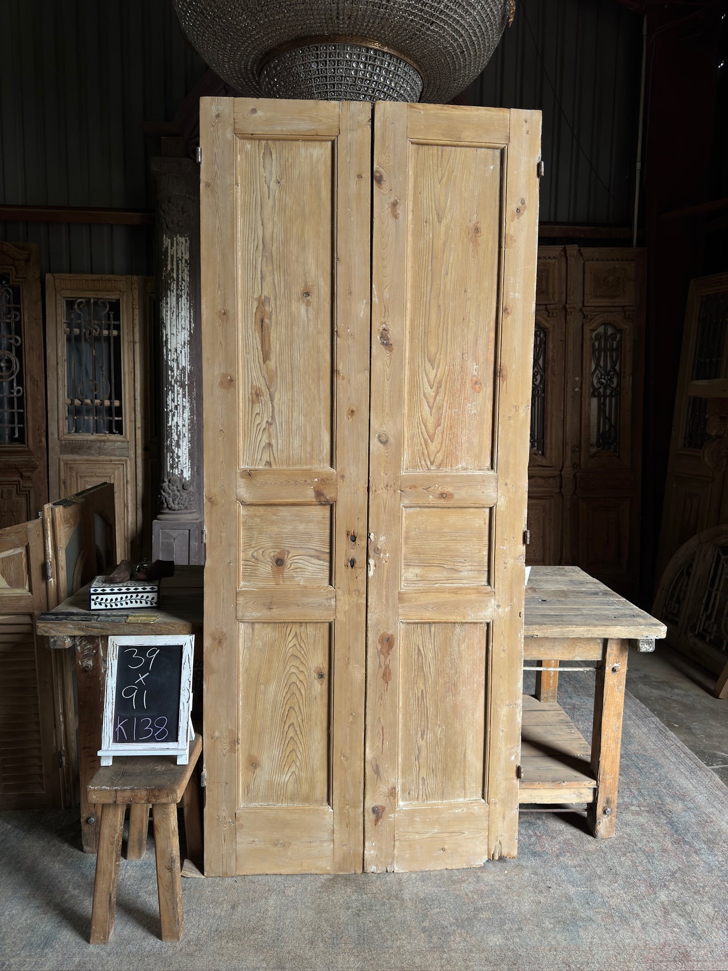 3 Panel Antique Solid French Doors - 39x91 K138