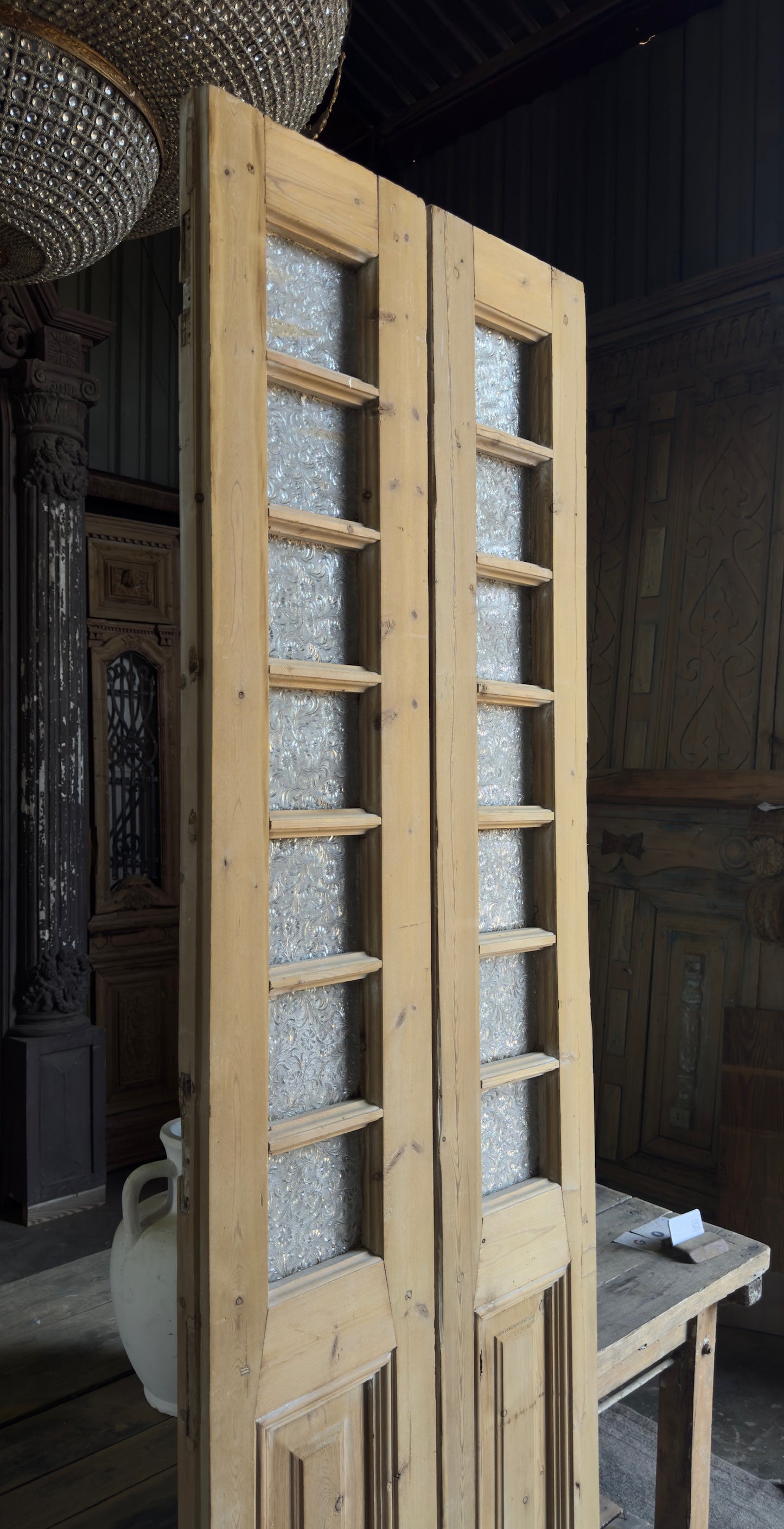 Narrow 14 Lite Antique Glass Panels - 26x93.5 K490
